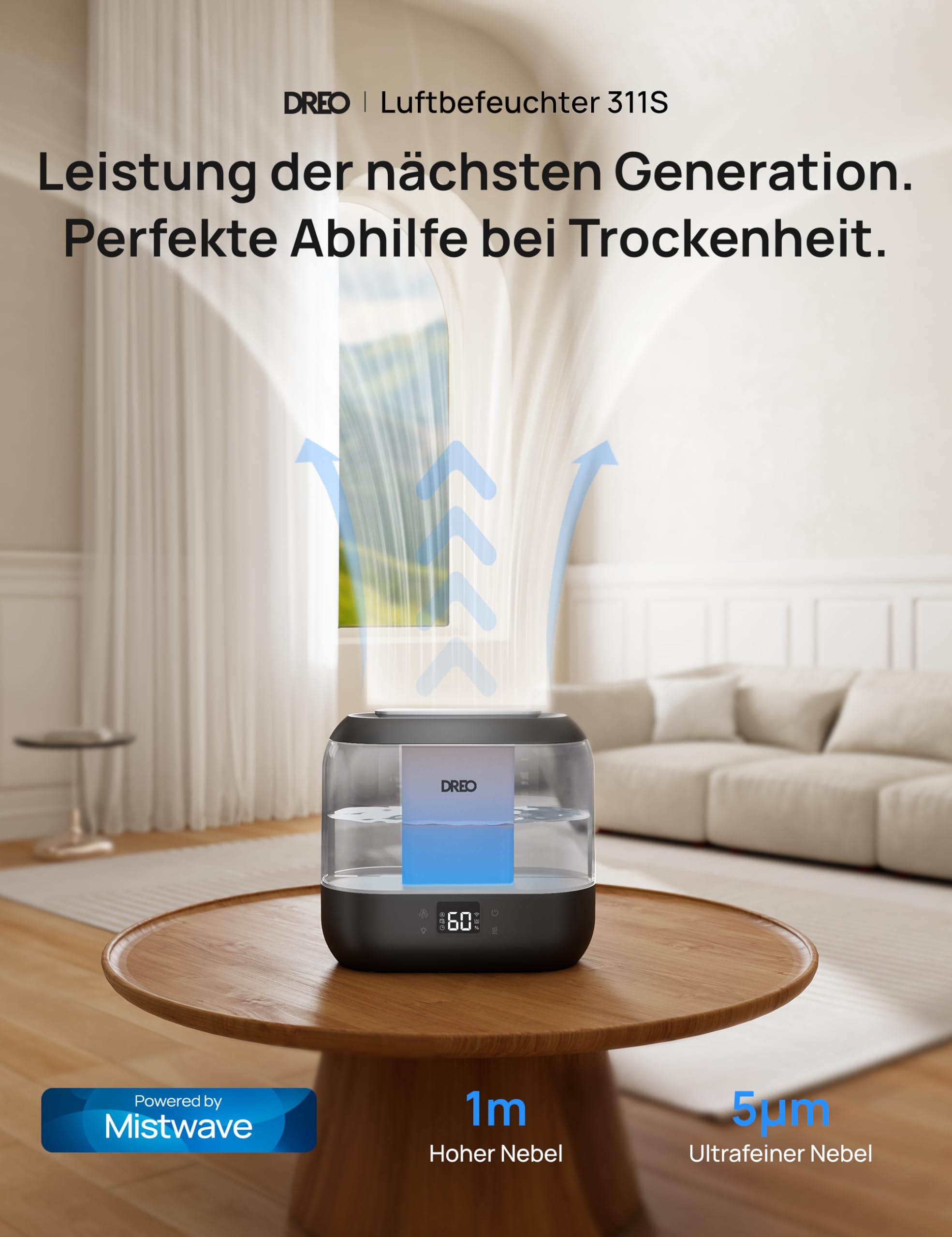 Smart Luftbefeuchter für Schlafzimmer, oben befüllbarer 4L Supergroßer Kühler Nebel Humidifier mit Öl Diffusor und Nachtlicht, 36 Stunden Laufzeit, leiser Ultraschall Luftbefeuchter Zuhause
