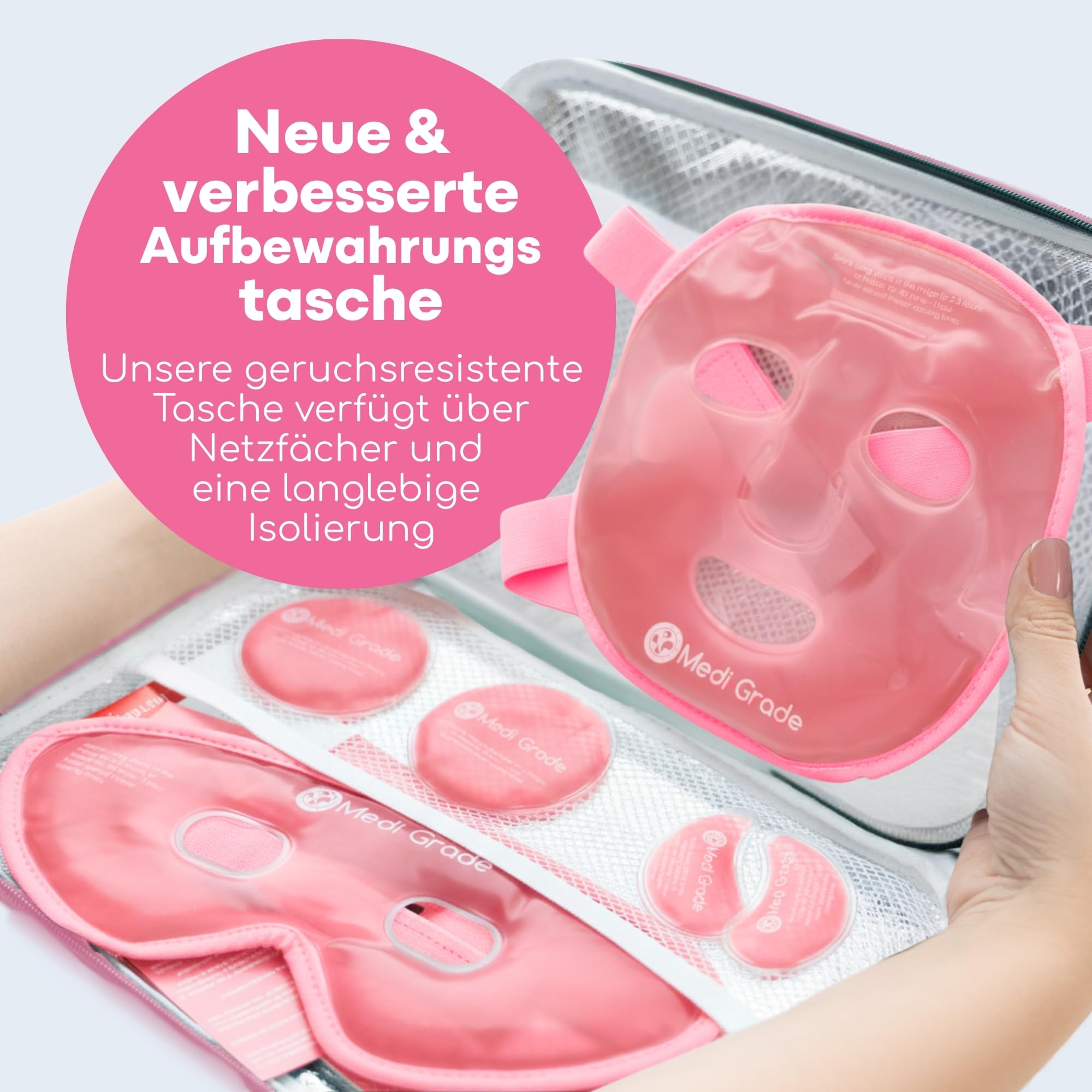 Kühlmaske für Gesicht Augen im Set, Erfrischende Gel Eismaske | Gesichtskühlmaske Augen Kühlmaske gegen geschwollene Augen, zum Augenringe Entfernen, bei Migräne, mit praktischer Kühltasche