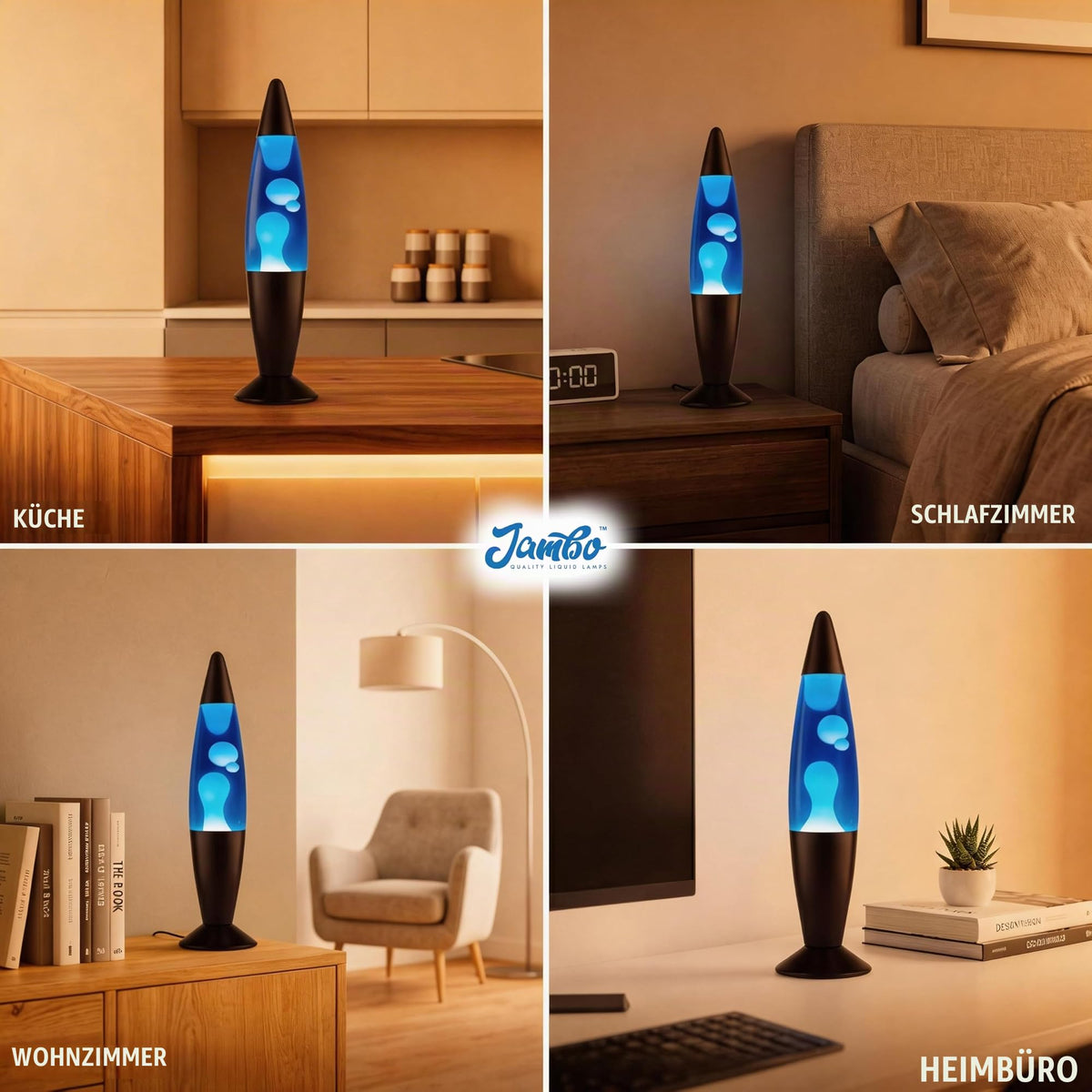 Jambo Liquid-Motion-Lampe mit schwarzem Sockel (Black Base, Purple Liquid, White Wax, 16")