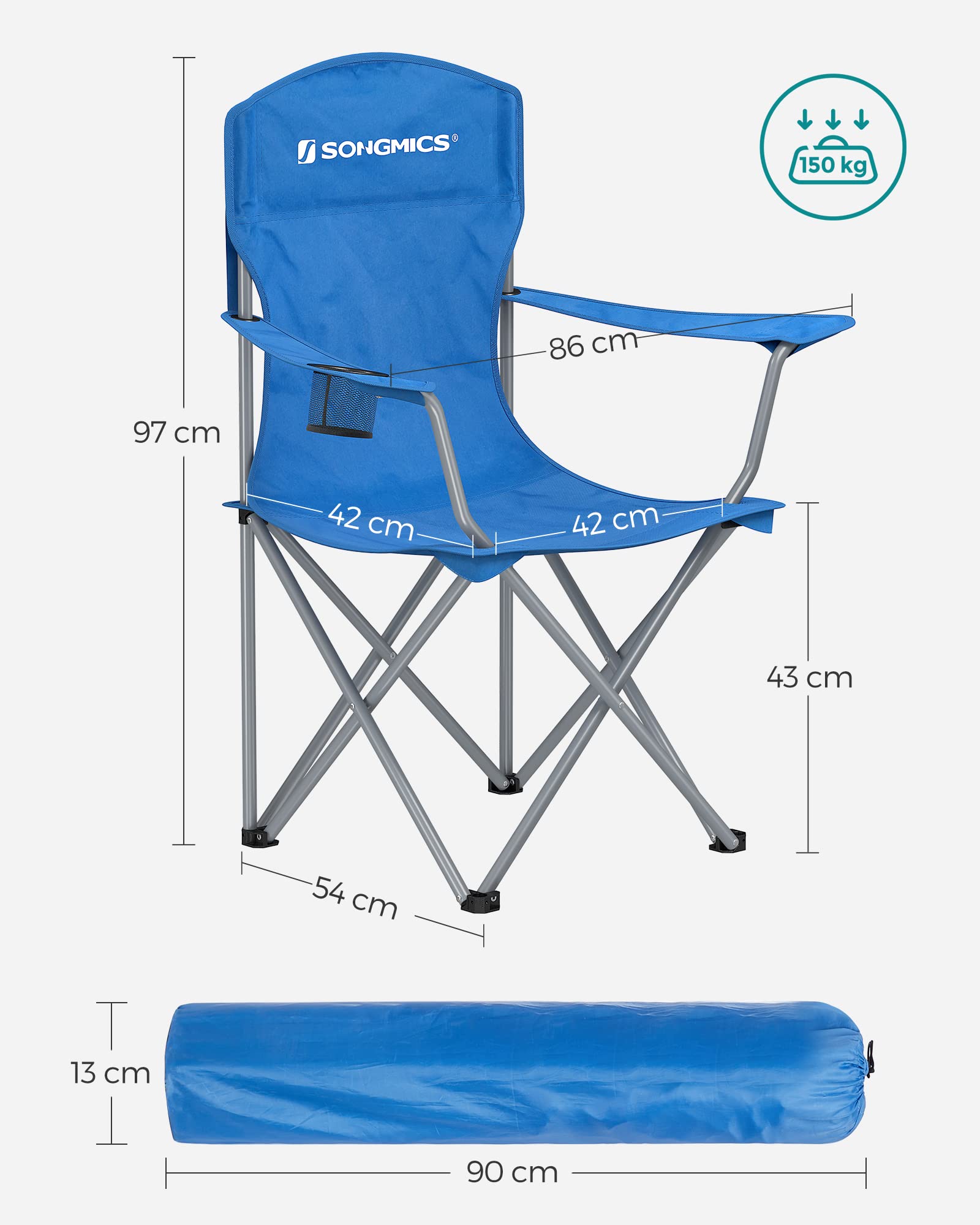 2er Set Klappstuhl Campingstuhl Bequeme Schwerlaststruktur bis 150kg belastbar mit Getränkehalter Outdoor Stuhl