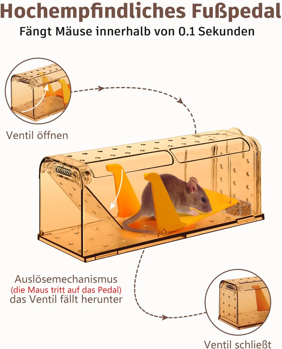 Mausefalle Lebend , Lebendfalle Maus, Wiederverwendbar, Tierfreundliche, Hochsensitive Quick Release, Kontakt mit Mäusen vermeiden - Gartenzubehör