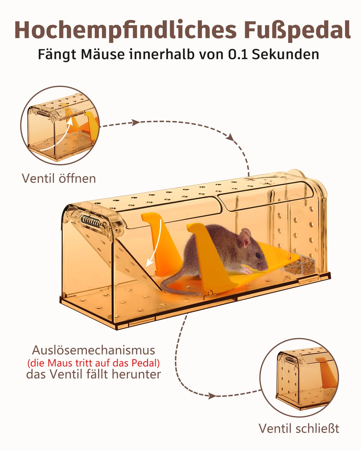 Mausefalle Lebend , Lebendfalle Maus, Wiederverwendbar, Tierfreundliche, Hochsensitive Quick Release, Kontakt mit Mäusen vermeiden - Gartenzubehör
