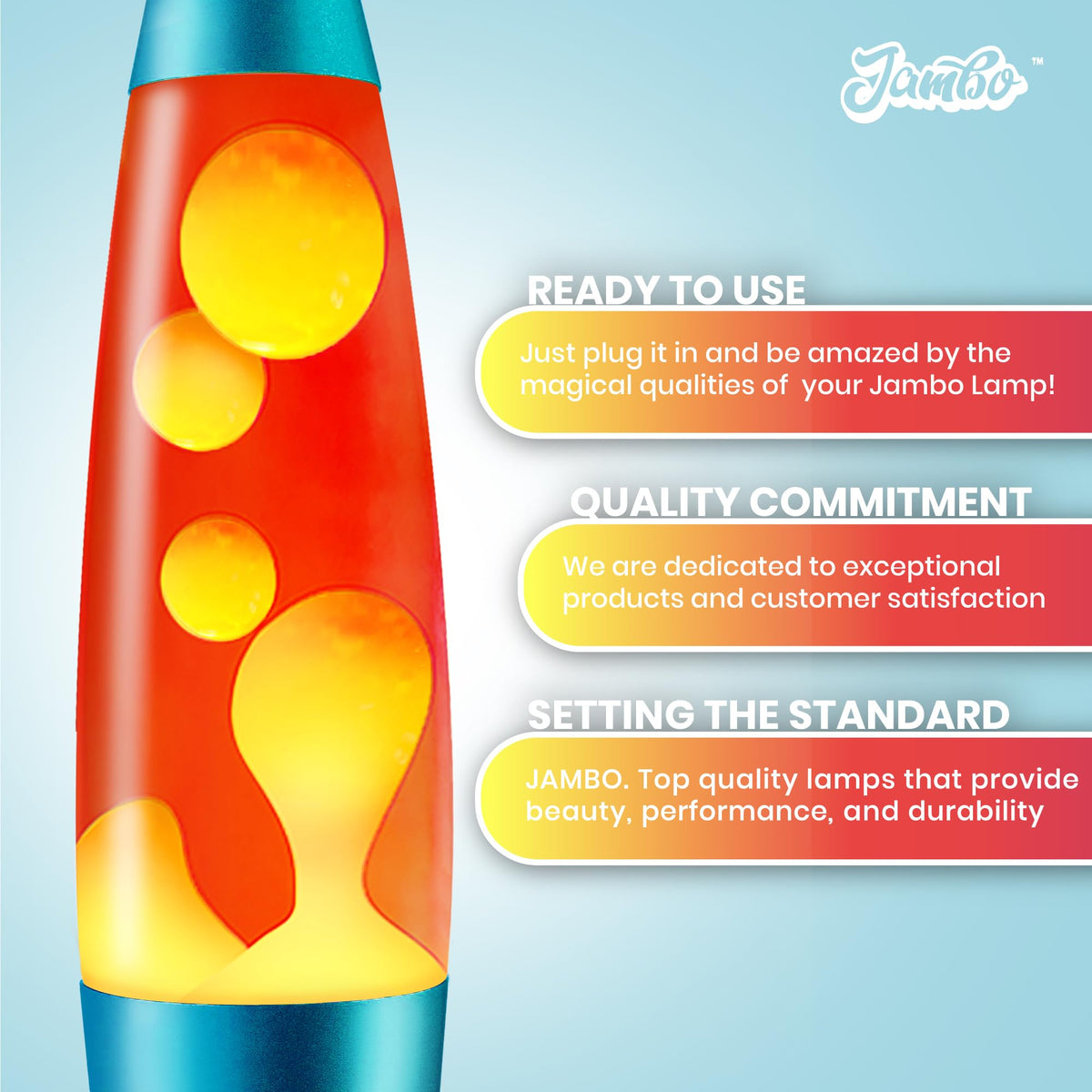Jambo 40,6 cm schöne flüssige Bewegungslampe mit Wachs, das wie Lava fließt, unterhaltsam für Erwachsene, Jugendliche und Kinder (blaue Basis, blaue Flüssigkeit, gelbes Wachs, 40,6 cm