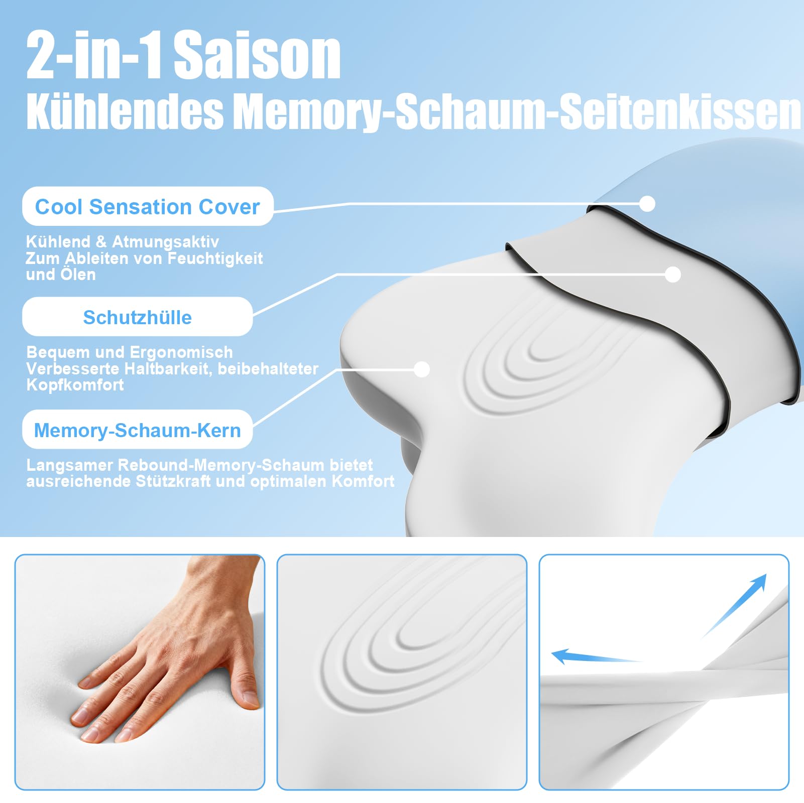 Ergonomisches Seitenschläferkissen Mit Armausschnitt – Orthopädisches Nackenstützkissen Aus Memory-Schaum Für Nacken Und Schultern – Kissen Für Seiten-, Rücken- Und Bauchschläfer