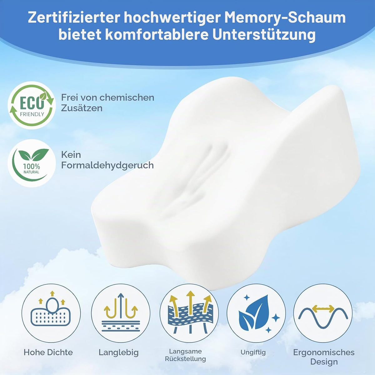 Kniekissen Seitenschläfer, Memory Foam Beinkissen m. Riemen, Ergonomisch