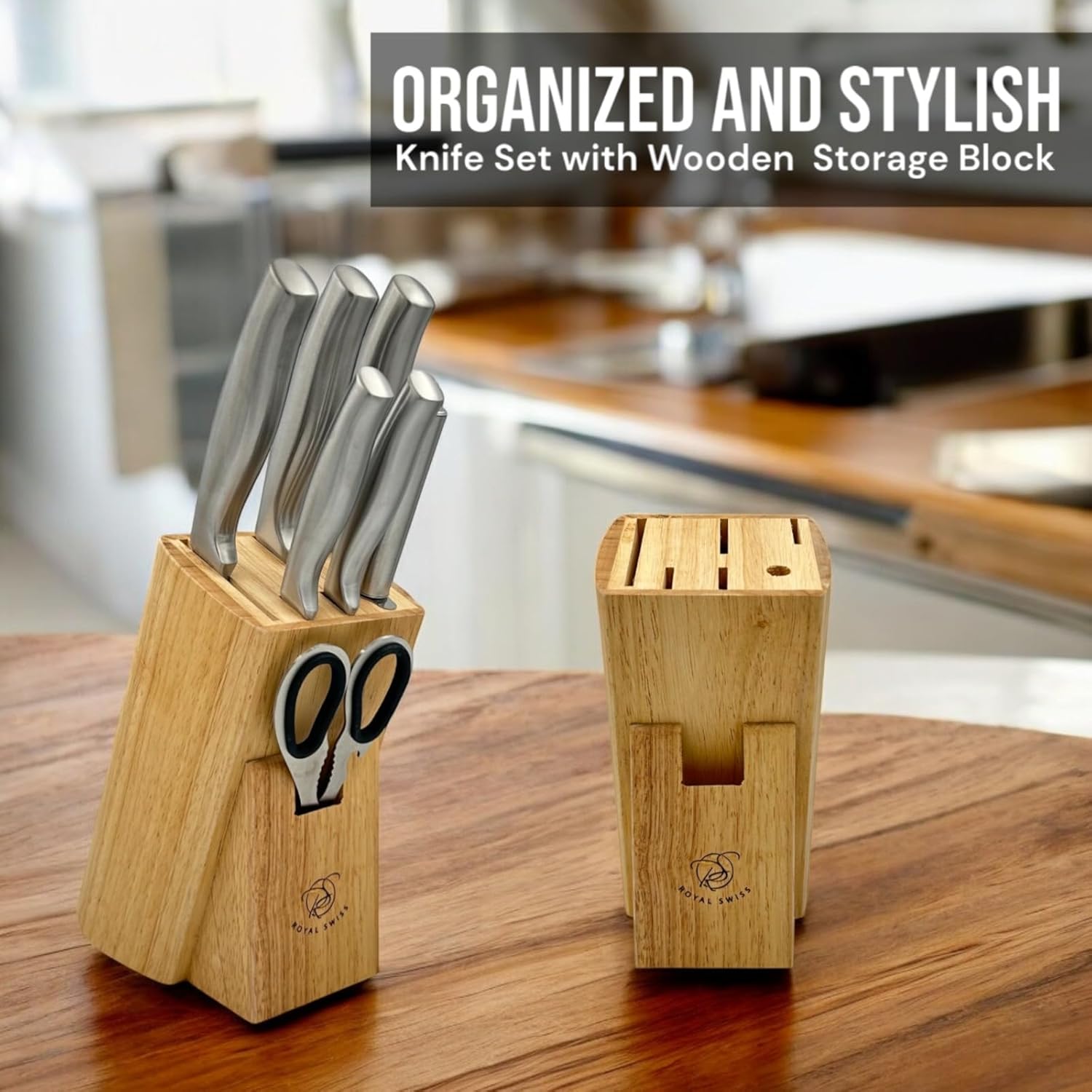 Professionelles Messer, Messerhalter Holz, 6-teiliges Set Küchenmesser-Set, Küchenmesser-Set, Edelstahl, Kochmesserhalter mit Punktmesser