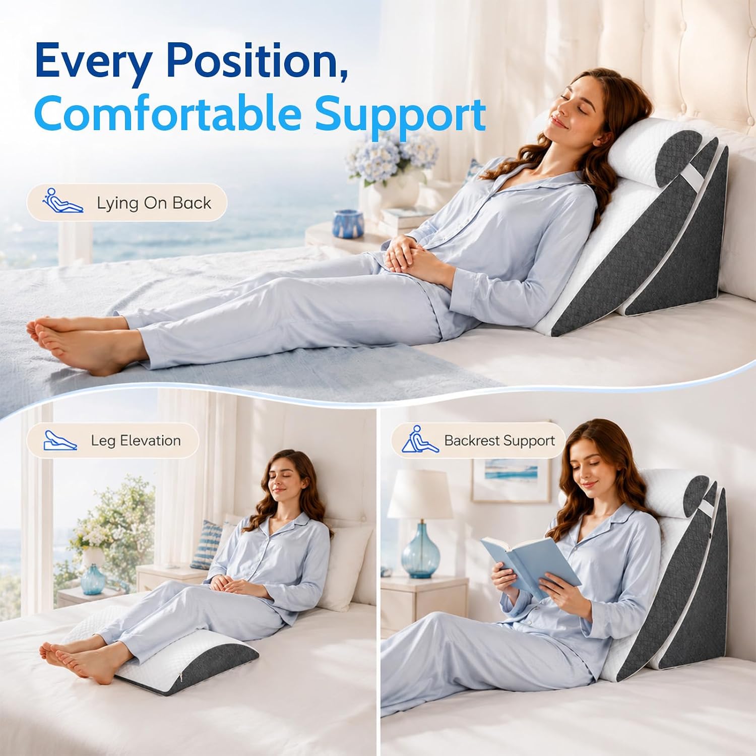 5PCS Orthopädische Bett Keil Kissen Set für das Schlafen, Multifunktionales Bett Keilkissen, Dreieck justierbare Stützkissen, Post Chirurgie Schaum Kissen für Reflux Rückenschmerzen Schnarchlinderung