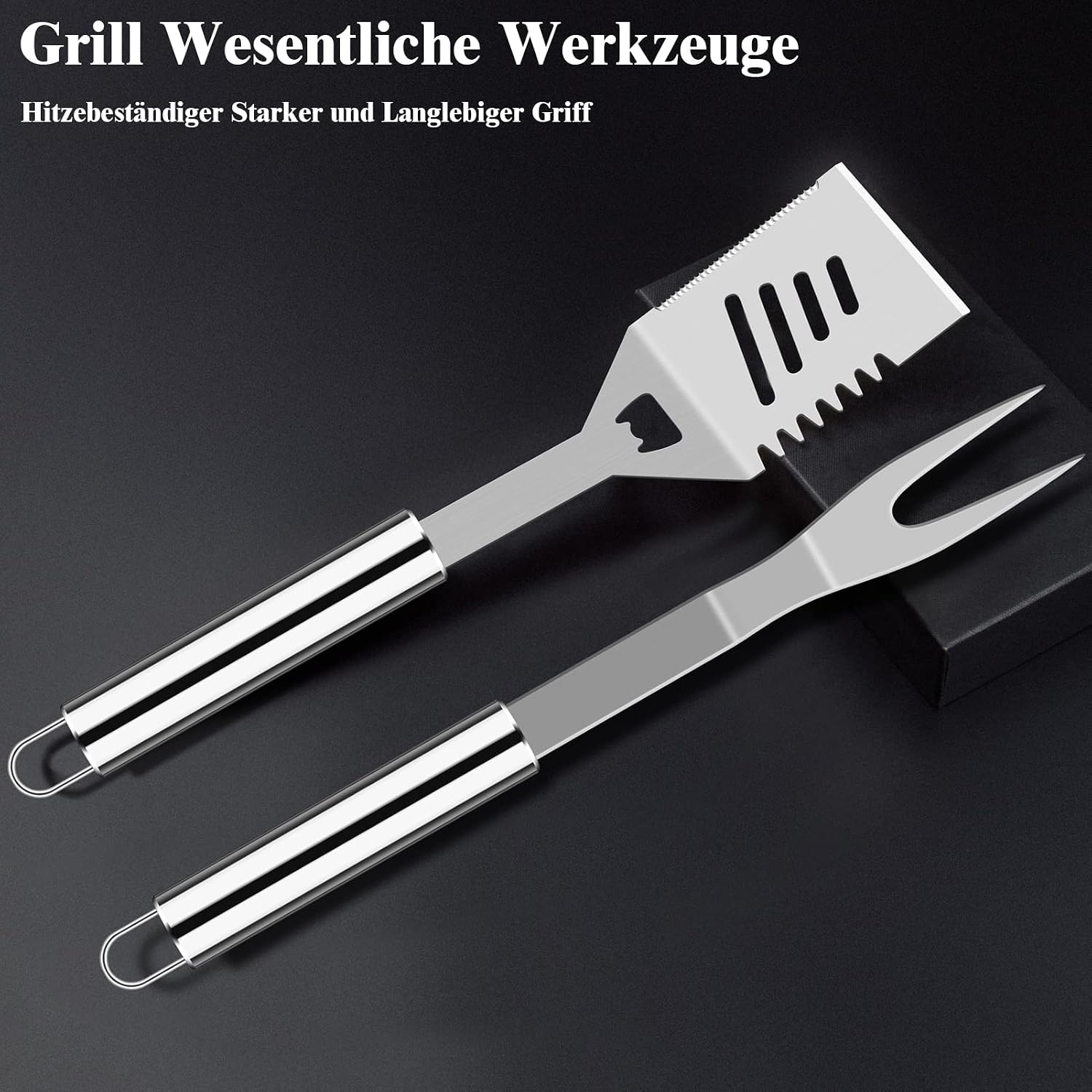 38 Stücke BBQ Grillbesteck Set Edelstahl Grillzubehör für Männer Geschenk Geburtstag Hochwertiger Grillutensilien Set Koffer mit Grillkoffer und Grillmatte für Garten und Camping Braun