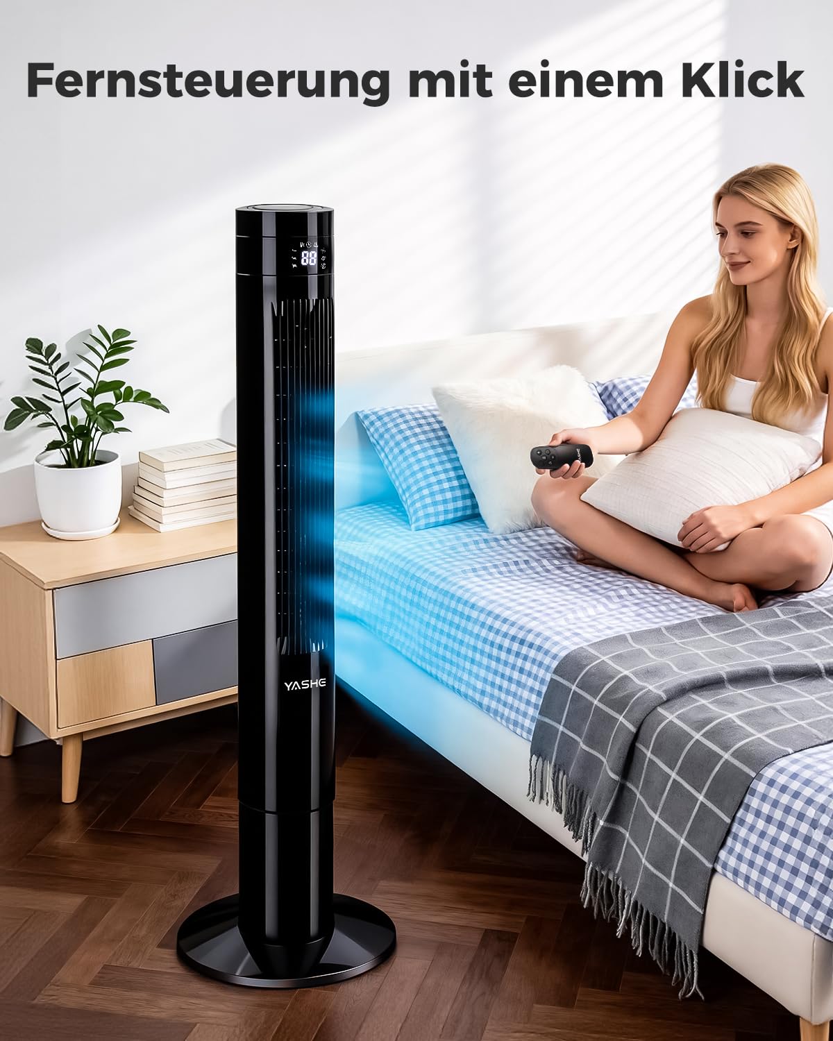 Turmventilator mit Fernbedienung, 85°-Oszillation, leiser Standventilator (28 dB), 3 Geschwindigkeitsstufen, 2 Modi, 12-Stunden-Timer, LED-Anzeige, für Schlafzimmer, Büro und Zuhause