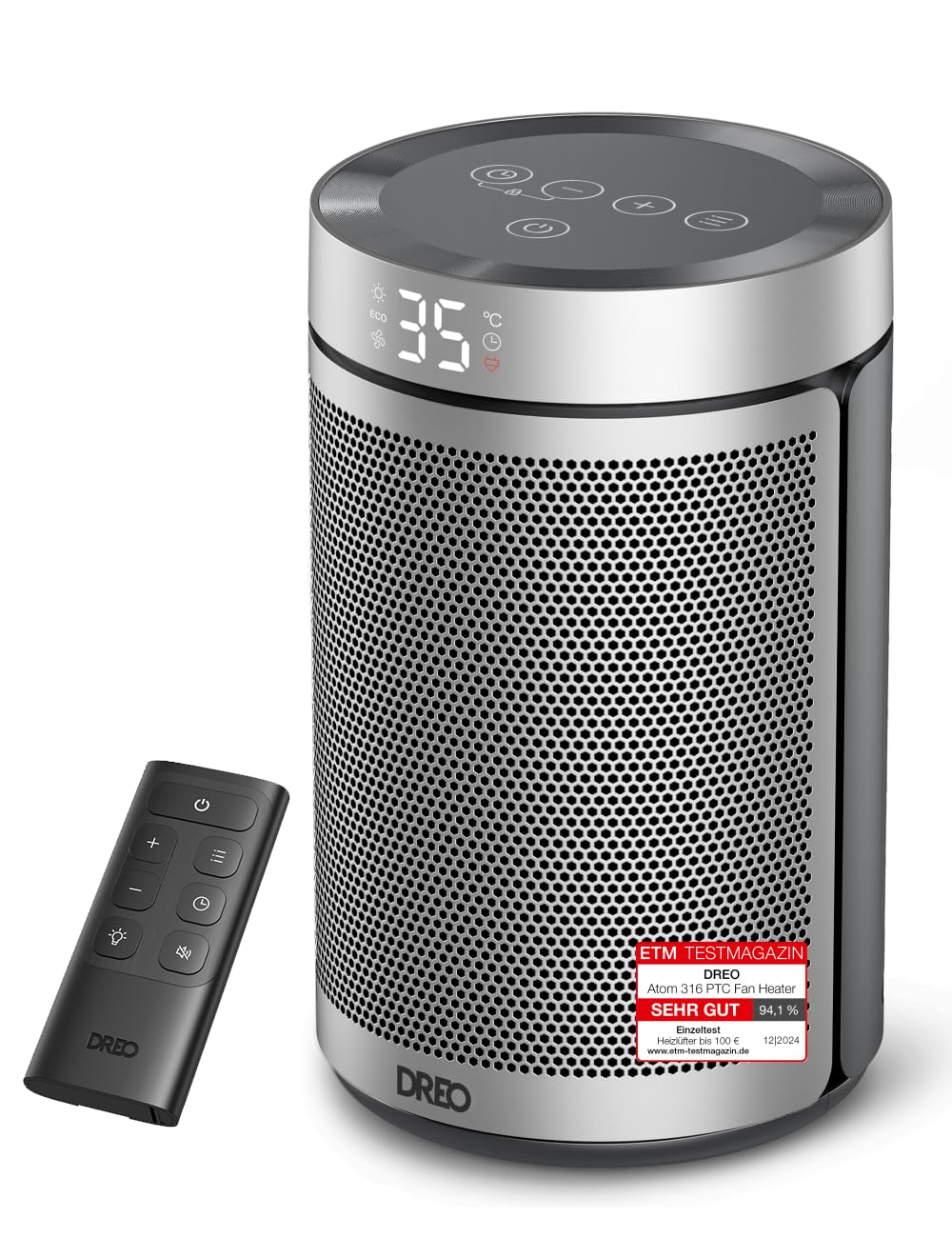 Energiesparender Heizlüfter, 34 dB Leiser 1500W Elektrischer PTC Keramik, Thermostat, Überhitzungs- & Kippschutz, 12 Std. Timer, Elektroheizung für Räume Schlafzimmer, Heater 316, Gold