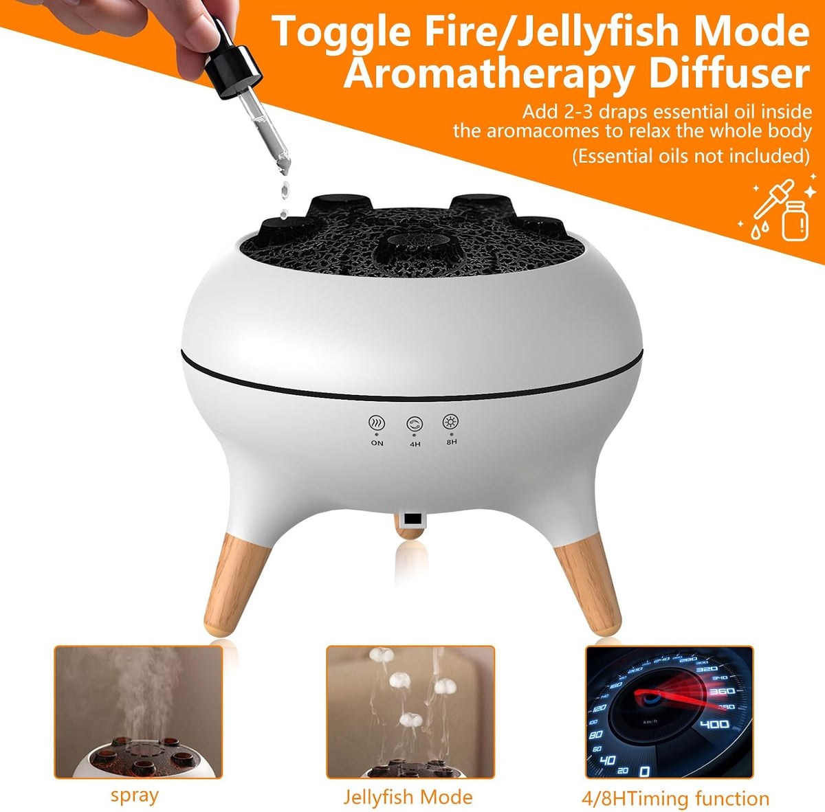Flammen Aroma Diffuser, 250mL Luftbefeuchter Schlafzimmer, 2 Spray Muster DuftöL Diffuser,Air Diffuser Humidifier mit 7 Farben LED-Licht & Timing-Funktion