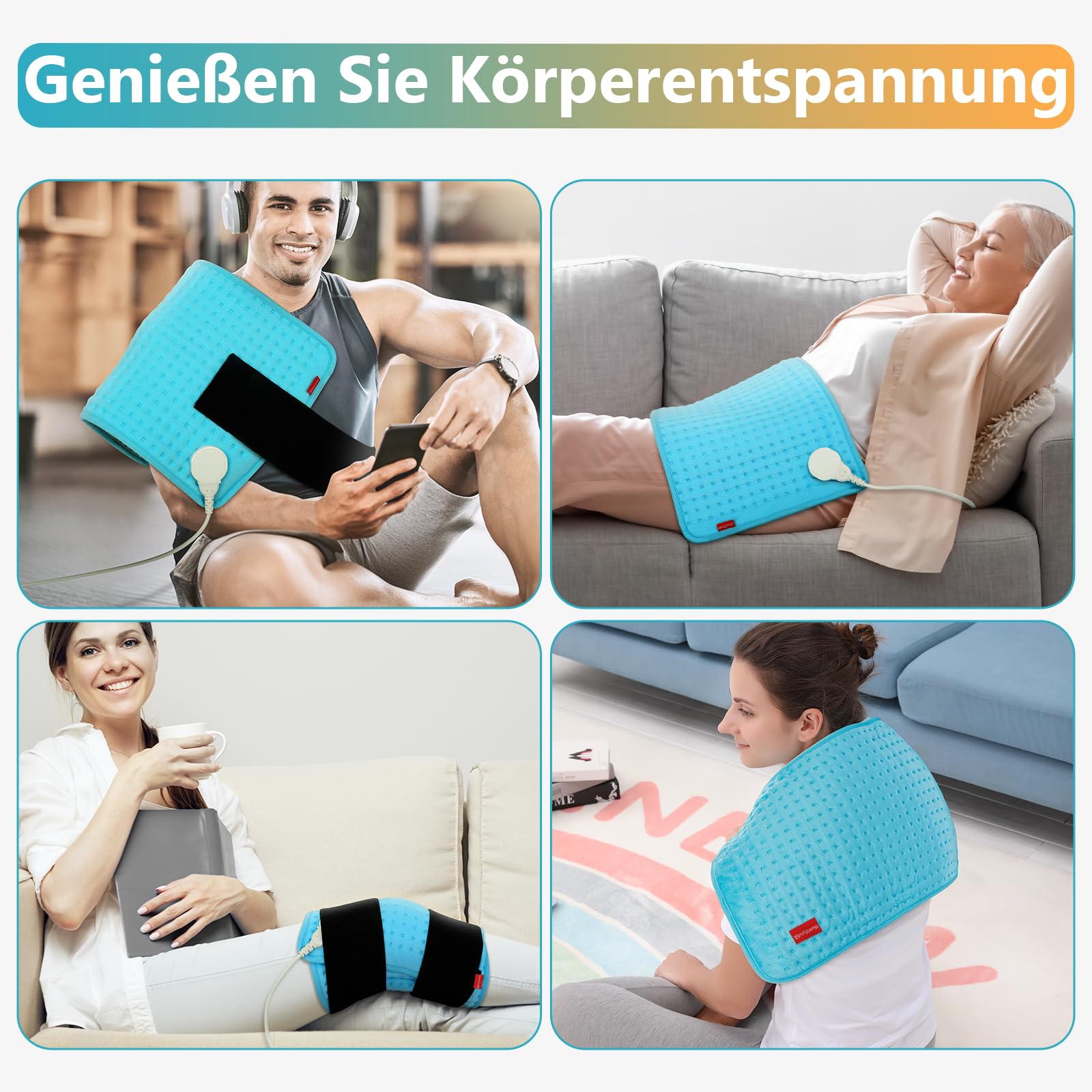 Ultraweiches Heizkissen mit automatischem Ausschalten, elektrisches Heizkissen mit Sicherheitssystem für Rücken, Hals, Schultern, Bauch, maschinenwaschbare Heizdecke (30 x 60 cm)