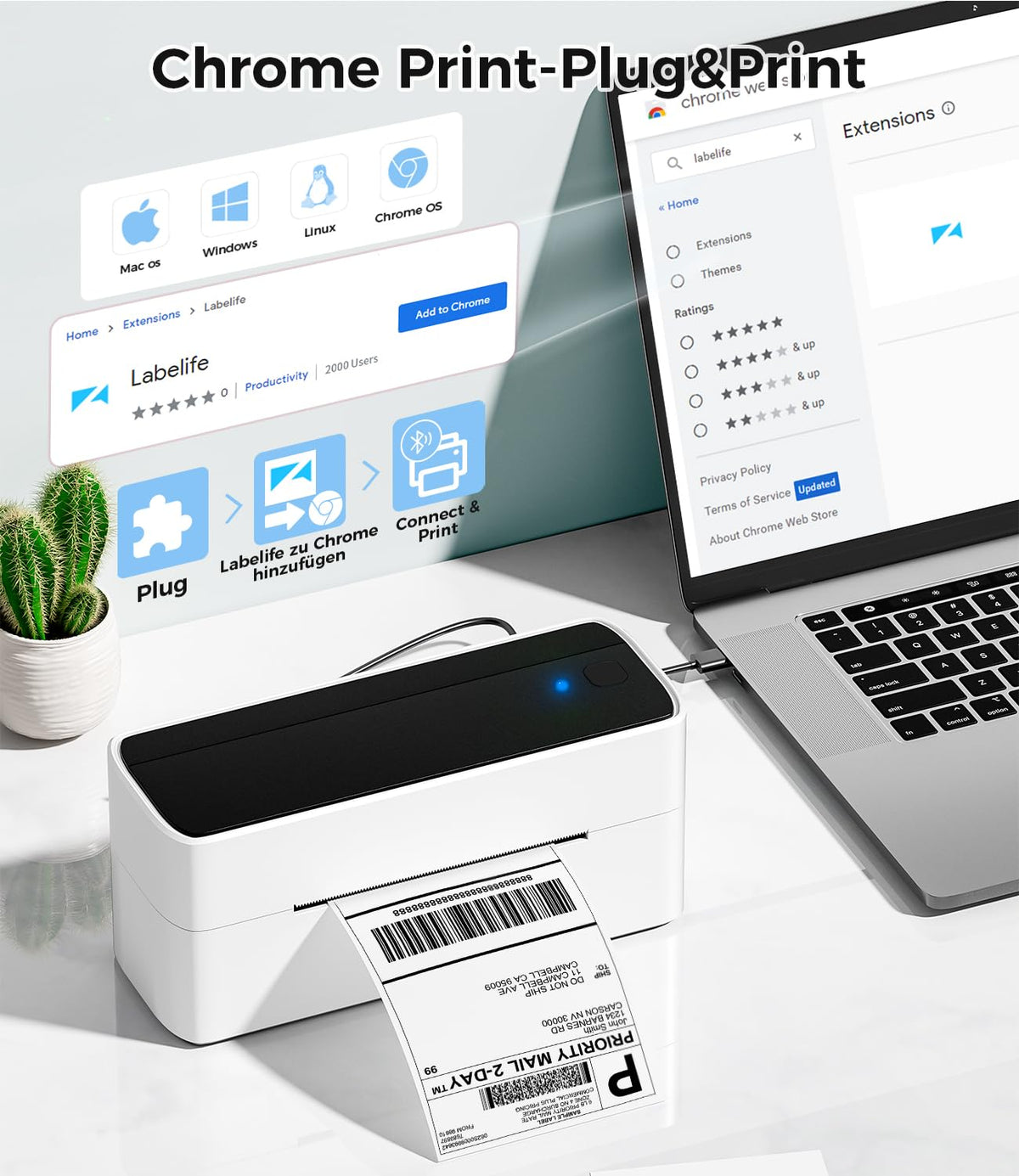 Bluetooth DHL Etikettendrucker, Label Printer - Thermodrucker