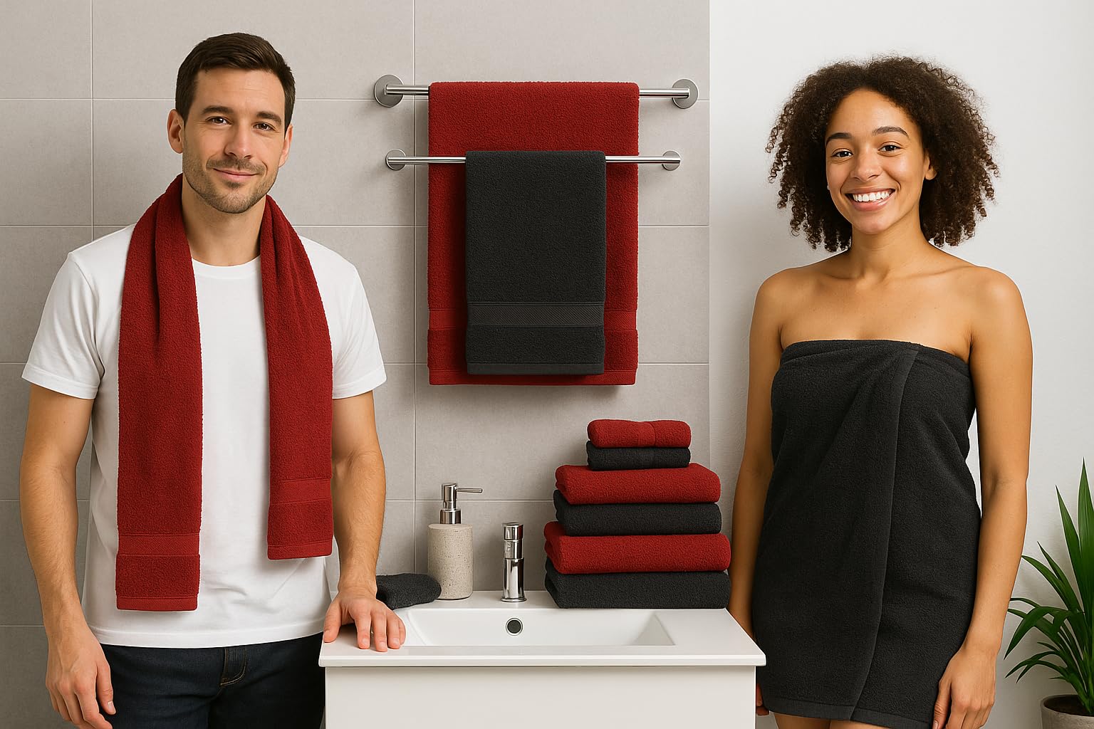 12-teilige Handtuch Set Premium Handtuch Set 100% Baumwolle 2 Badetücher 4 Handtücher 2 Gästehandtücher 2 Flanell