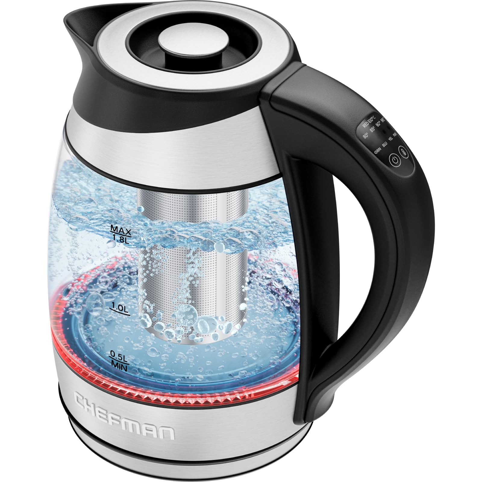 Elektrischer Wasserkocher Glas mit Teesieb, 1.8 Liter, LED-Anzeige / BPA-Frei, 2200 Watt, Edelstahl