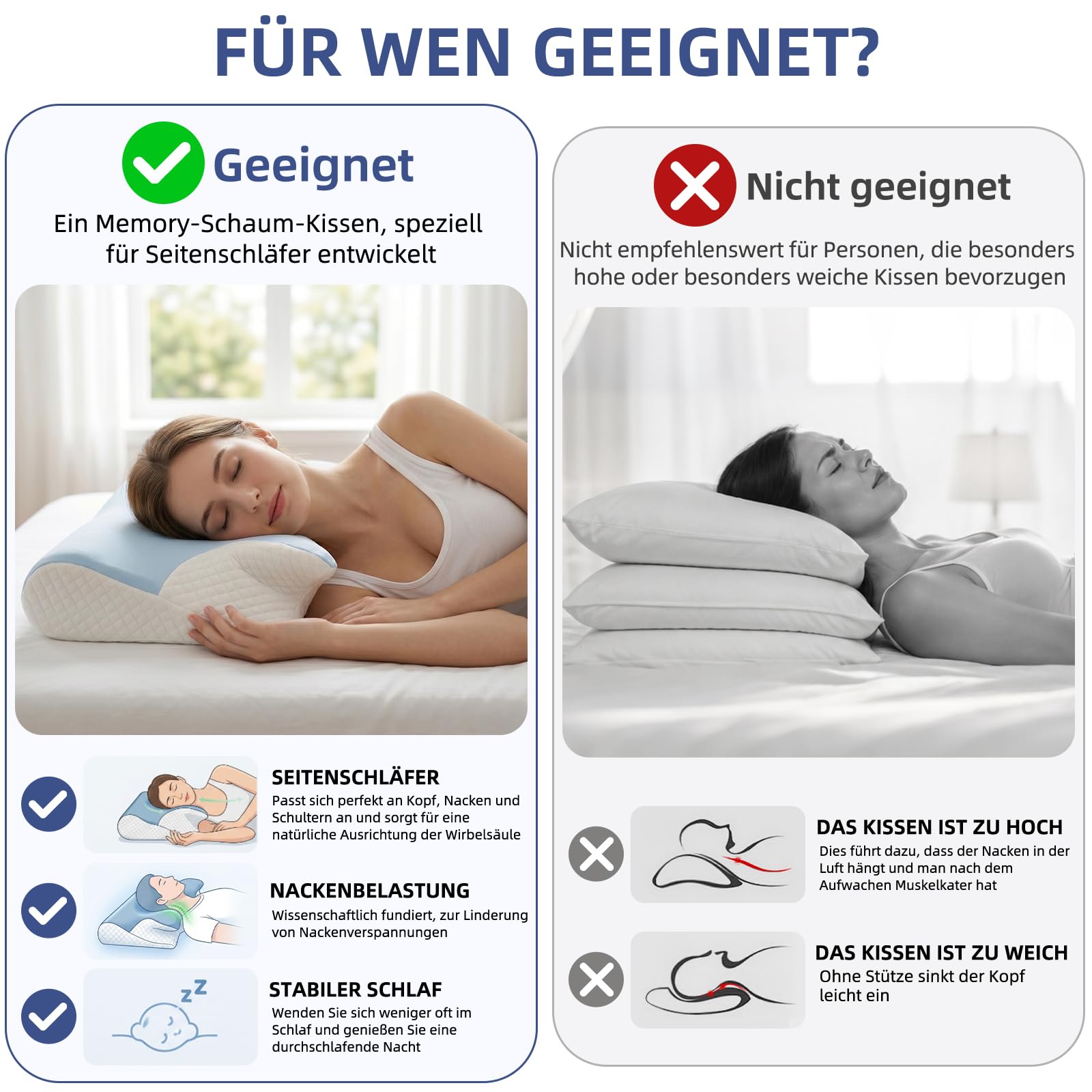 Ergonomisches Nackenstützkissen, 2 in 1 Kopfkissen aus Memory-Schaum