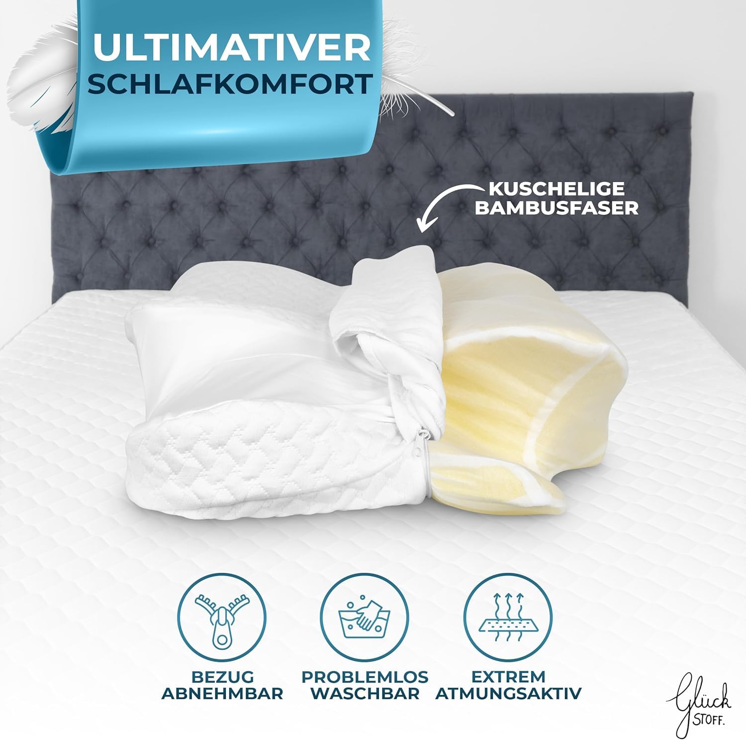 Orthopädisches Kissen (Zertifiziert für alle Schlaftypen) Kopfkissen Nackenschmerzen aus Memory Foam | Nackenstützkissen Ergonomisches Kopf-Kissen Seitenschläferkissen Weiß