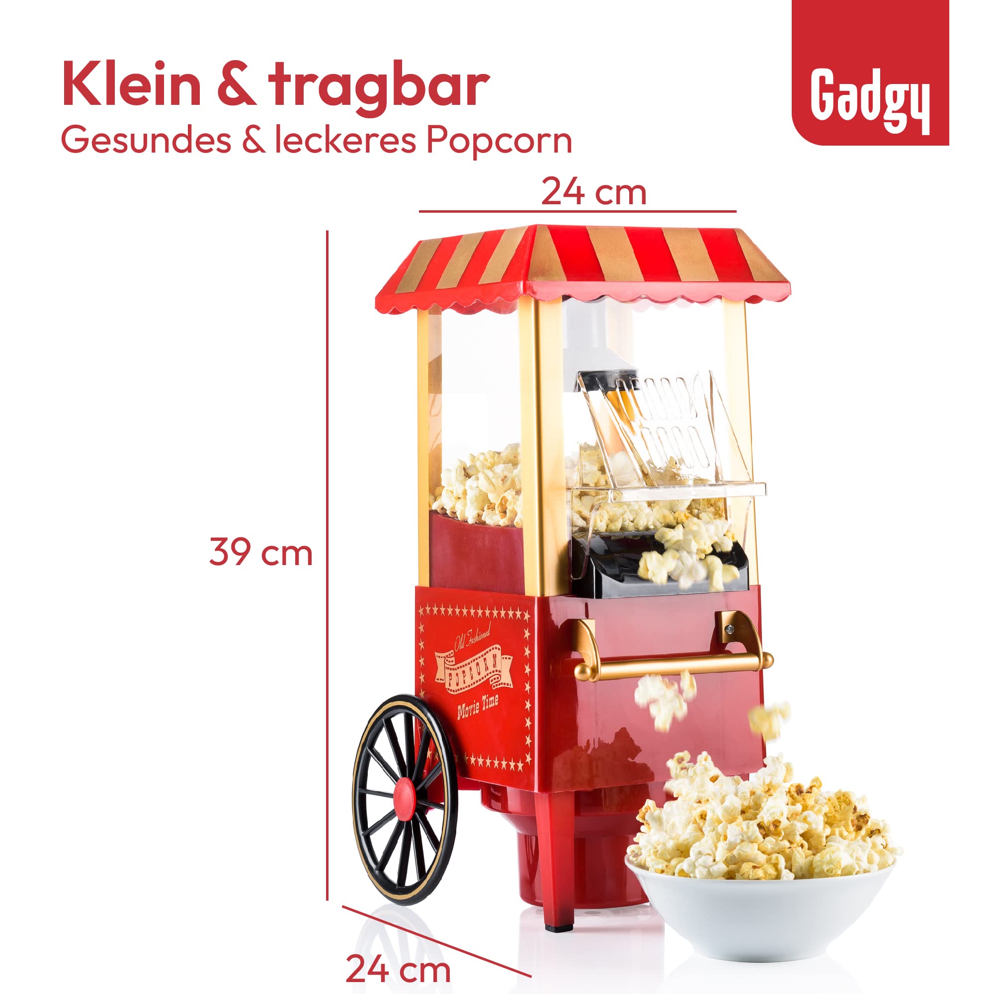 Popcorn Machine Large - Retro Popcorn Maker 5 L - Popcorn Maker with Non-Stick Coating and Removable Heating Surface - Popcorn Machine Red - Popcorn Machine 800 W - Popcorn Machine