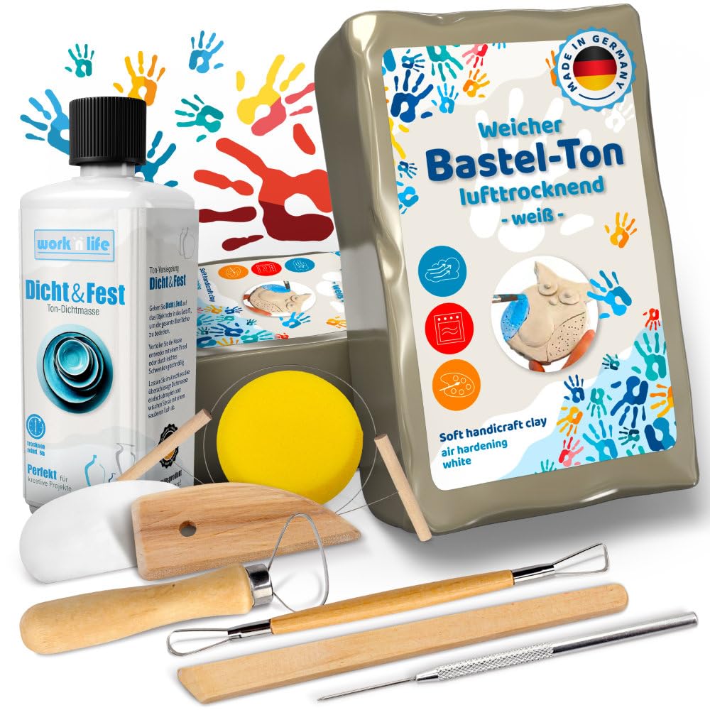 Selbsttrocknender Ton  – Bastelton lufthärtend – extra stabil mit Bindemittel – für Kinder & Einsteiger