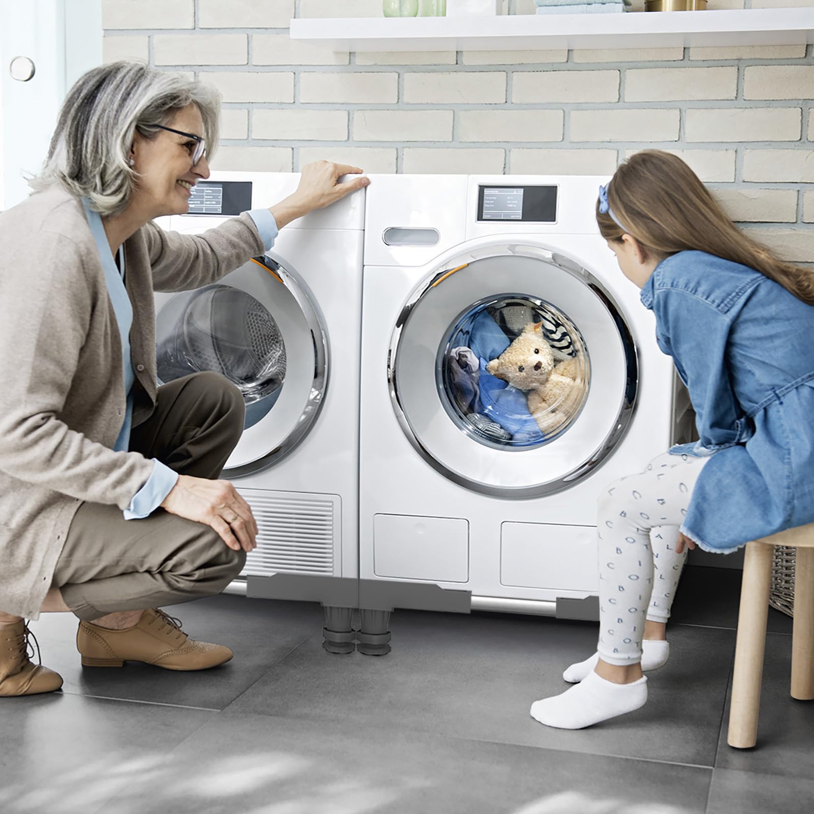 Waschmaschinen Untergestell mit 4 Füßen für Waschwaschine,Kühlschrank und Trockner,Verstellbare Waschmaschinensockel mit Rutschfester Stoßdämpfungsfunktion,(Einstellbare:42-65cm) | Verstellbare Breite 42-65cm Waschmaschinensockel mit Rutschfester St