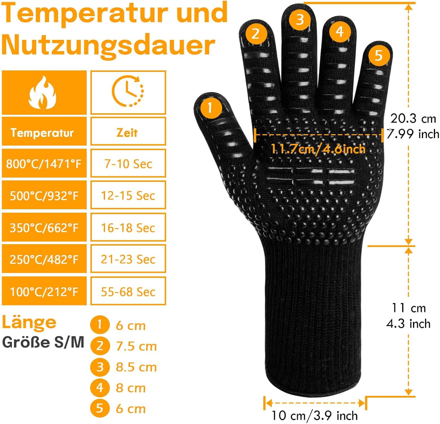 Gants de cuisine Reinalin, résistants à la chaleur jusqu'à 800 °C, gants de four, maniques, gants ignifugés, gants de barbecue, gants de cuisine, gants de pâtisserie (L/XL/XXL, noir) 