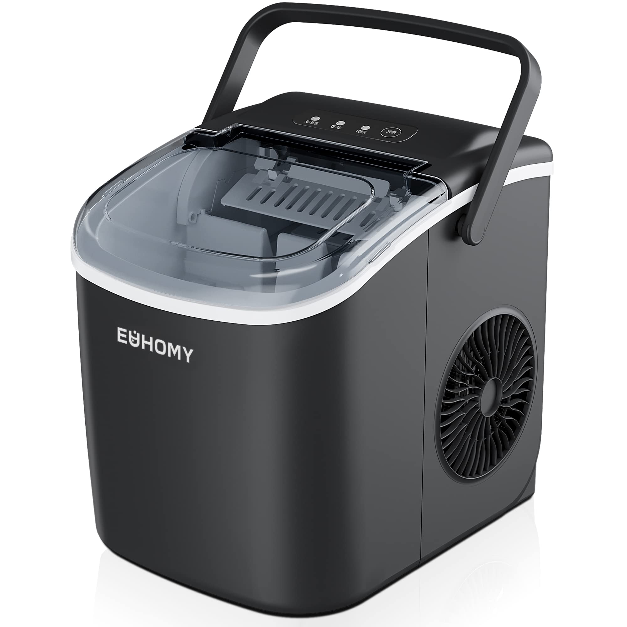 Eiswürfelmaschine Klein, 9 Eiswürfel in 6 Minuten, 12 kg/24H, Eiswürfelmaschine Edelstahl mit Tragbarem Griff, Selbstreinigender Kompakter Eiswürfelmaschinen für Zuhause/Küche/Büro/Bar