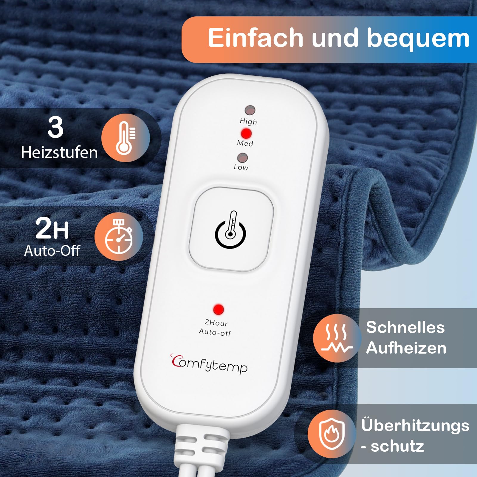 Ultraweiches Heizkissen mit automatischem Ausschalten, elektrisches Heizkissen mit Sicherheitssystem für Rücken, Hals, Schultern, Bauch, maschinenwaschbare Heizdecke (30 x 60 cm)