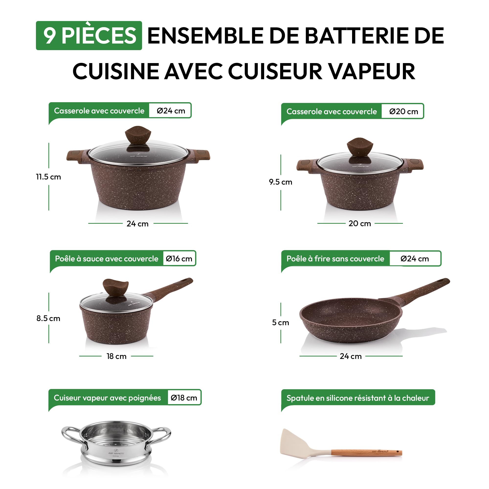 Induktionsgefässe - Pfannenset mit Deckel - Induktionsgefässe Set - Töpfe & Pfannen Set ohne PTFE und PFOA - Kochgeschirr-Topf-Induktion