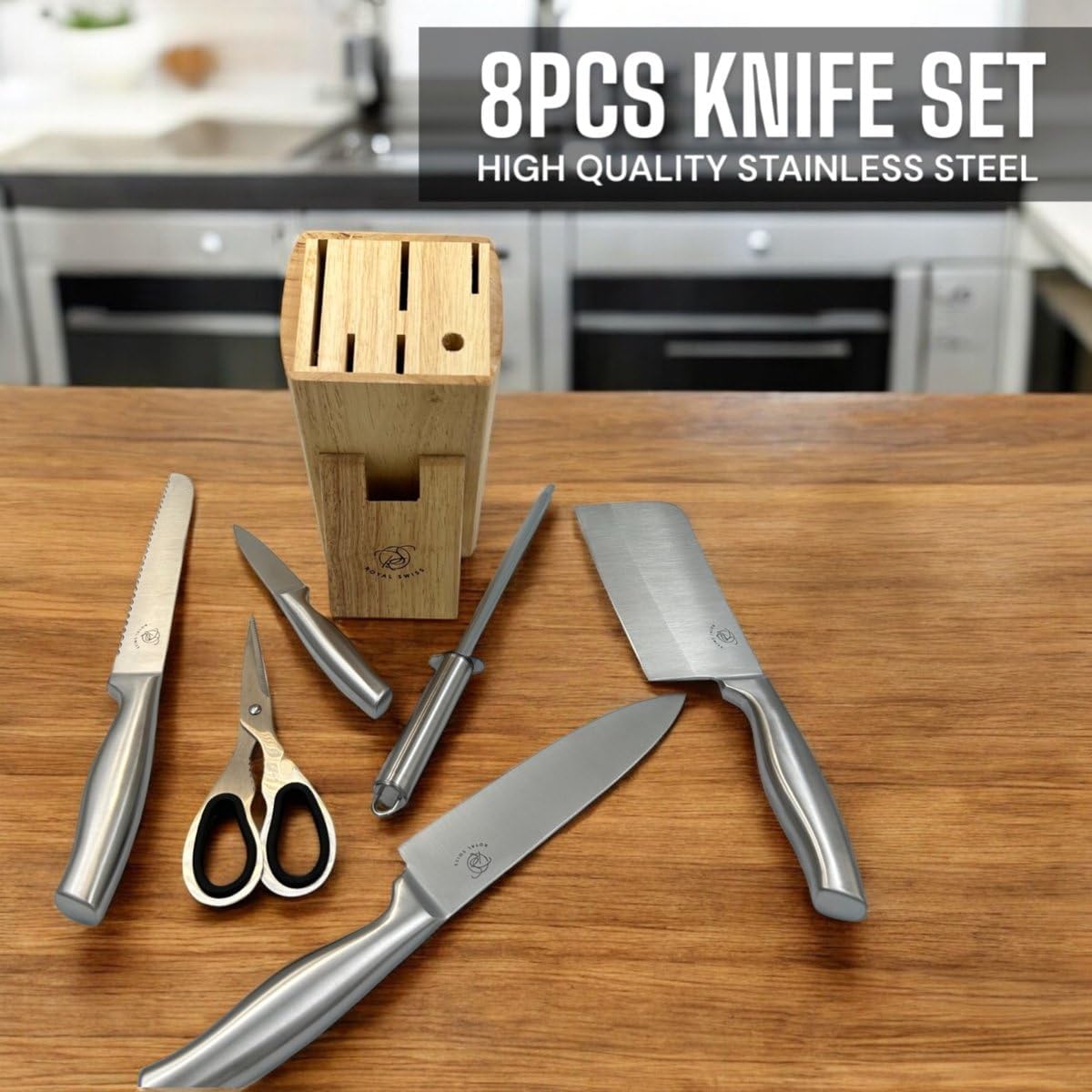 Professionelles Messer, Messerhalter Holz, 6-teiliges Set Küchenmesser-Set, Küchenmesser-Set, Edelstahl, Kochmesserhalter mit Punktmesser