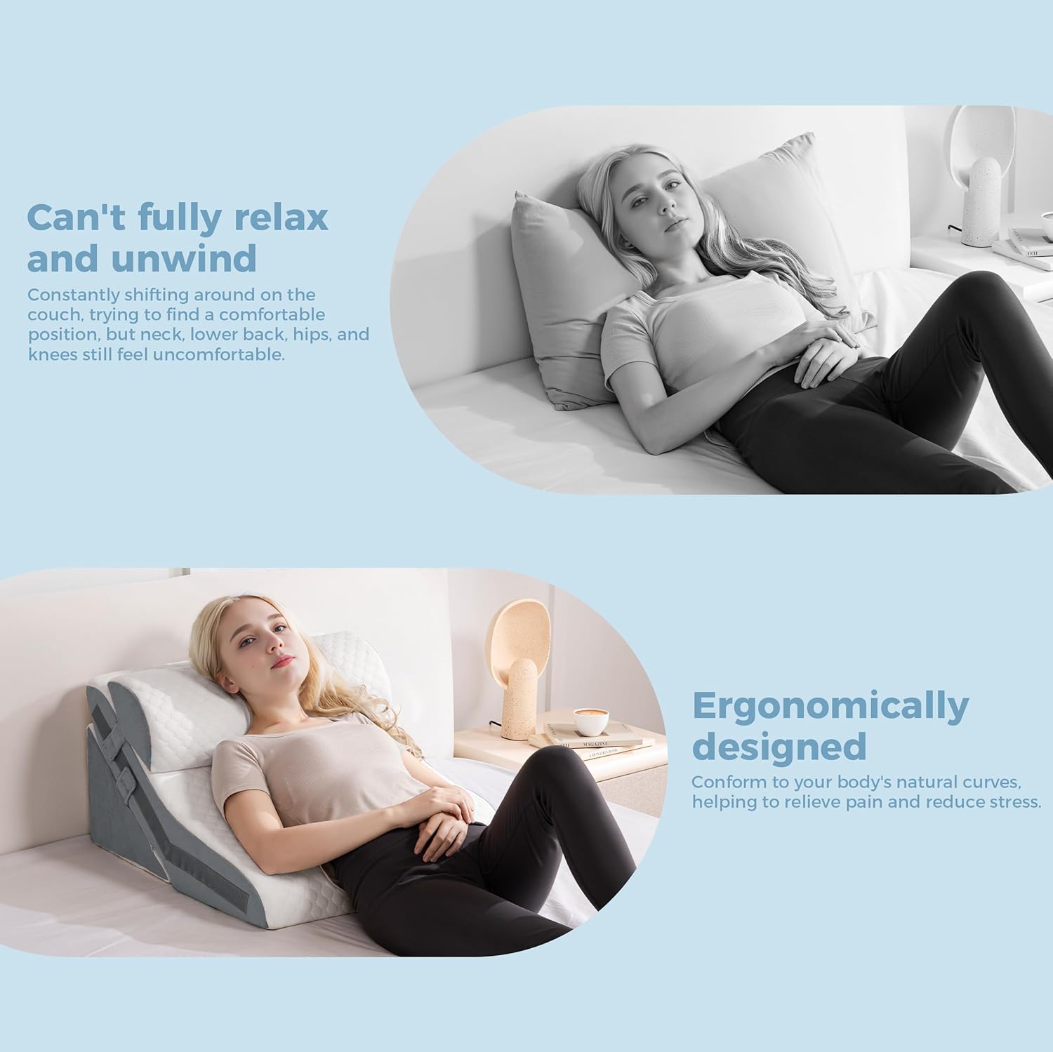 3-in-1 Orthopädisches Bettkeilkissenset, verstellbarer Memory-Schaum, Faltdreieckkissen zur Unterstützung von Beinen, Knien, Schlafapnoe, Rückenschmerzen, Linderung von Sodbrennen, Schnarchen