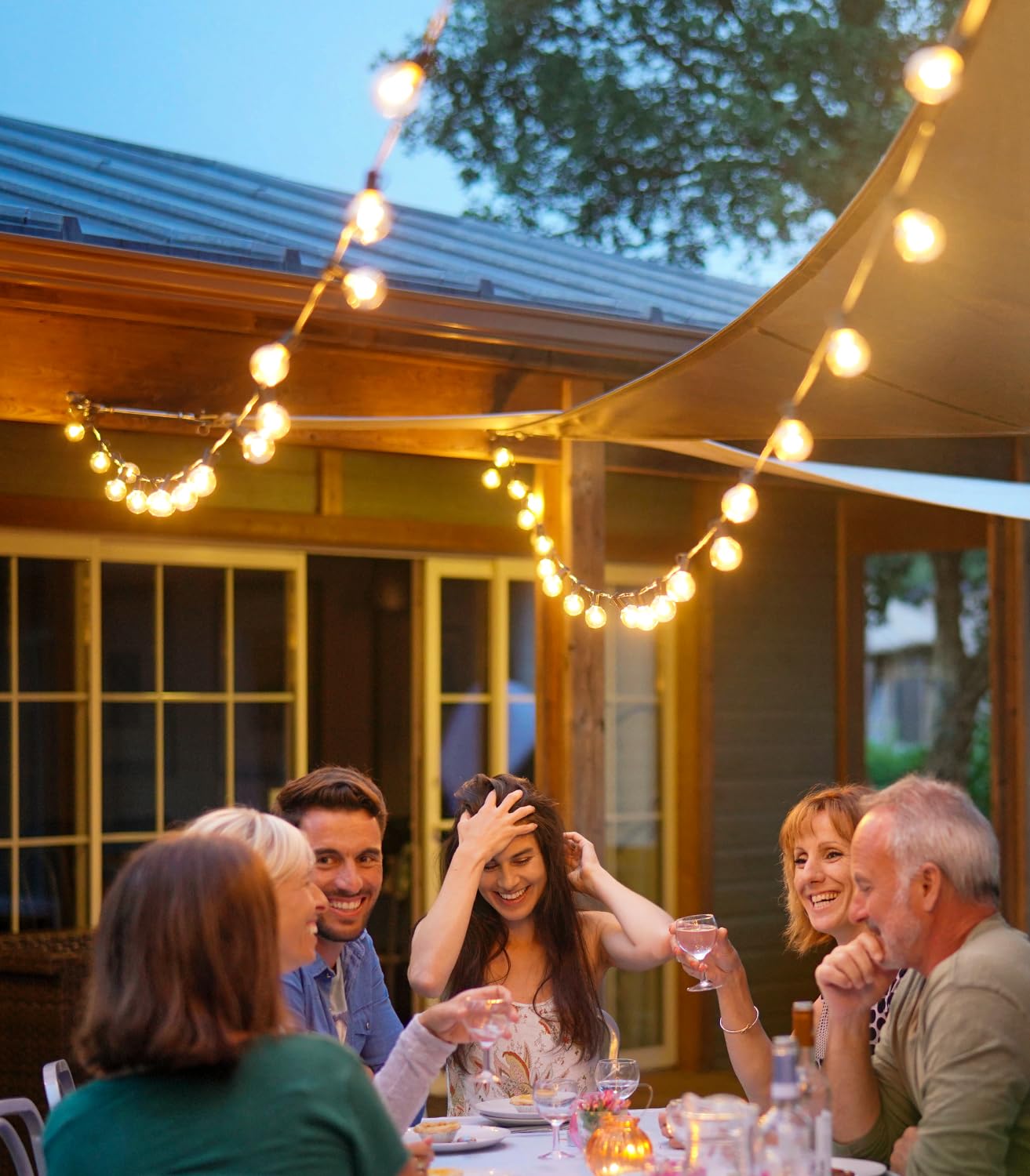 Lichterkette Außen Outdoor LED Strom - Aussen Beleuchtung Garten Balkon - Lichterketten Glühbirnen Pavillon Terrasse Party Draußen String Lights - Wetterfest Dimmbar Fernbedienung Partybeleuchtung