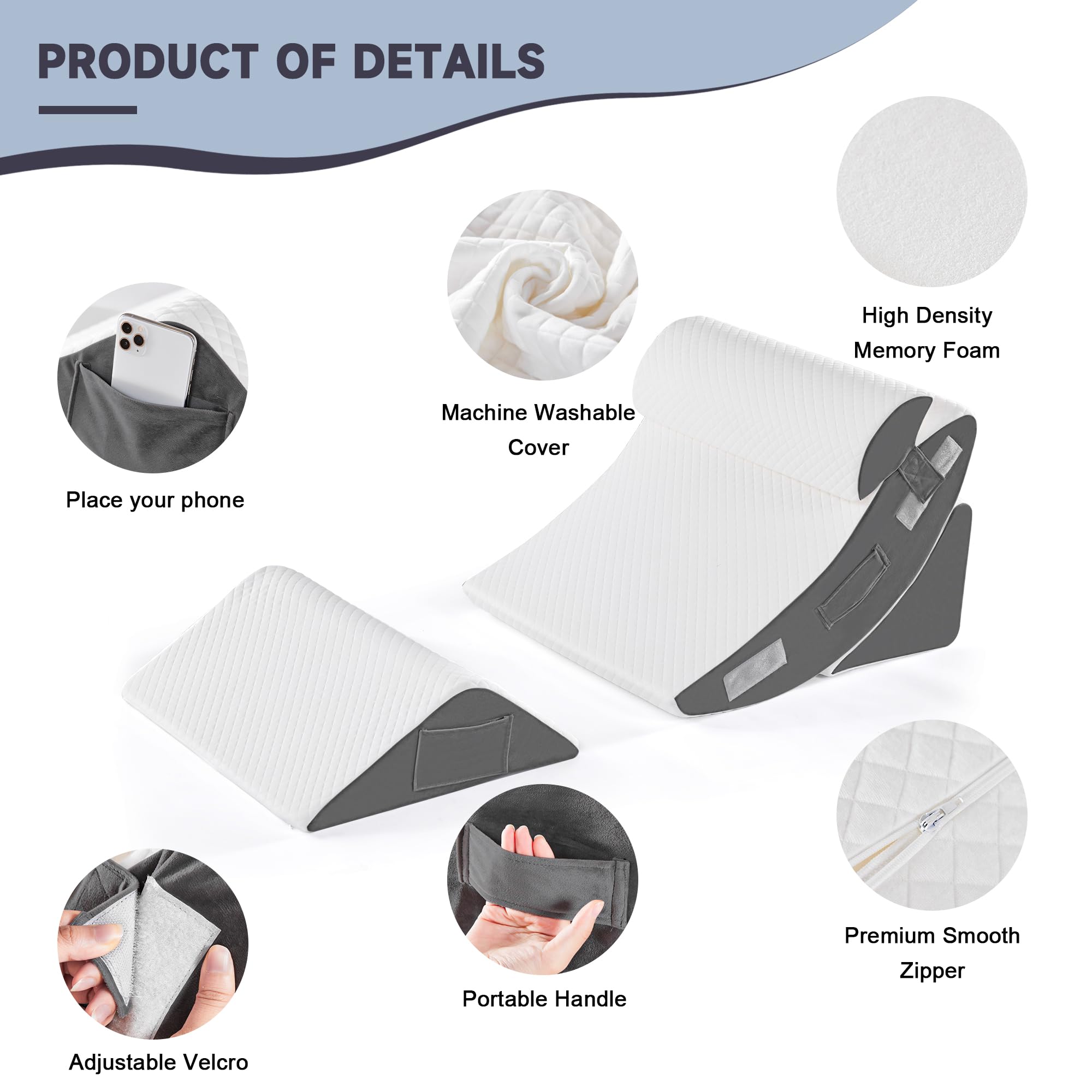 Orthopädische Bett Keil Kissen Set für das Schlafen, Post Chirurgie Schaum Kissen für Körper, Rücken und Beine Schmerzlinderung, Dreieck justierbare Stützkissen mit Säure Reflux Schlafkissen Weiß