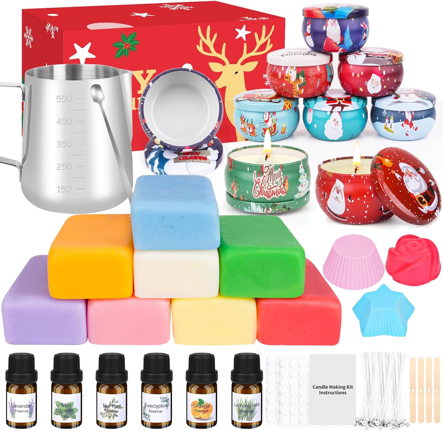 Kerzen Selber Machen Set,DIY Kerzenherstellung Kit,Duftkerze Geschenke Set mit 500g Bienenwachs,Kerzen Schmelztopf,9 Kerzendosen,6 Duftöl,3 Silikonformen,100Candle Wicks ,Rührlöffel,Dochthalter