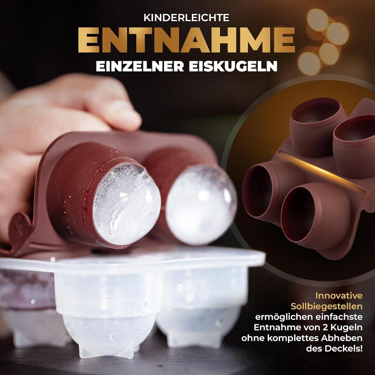 Runde Eiswürfelform 2er Pack - XXL Eiskugelform für Whisky, Rum & Cocktails - 12x Eiswürfel Kugeln - Langlebige Platin-Silikon Eis Kugel Form spülmaschinengeeignet