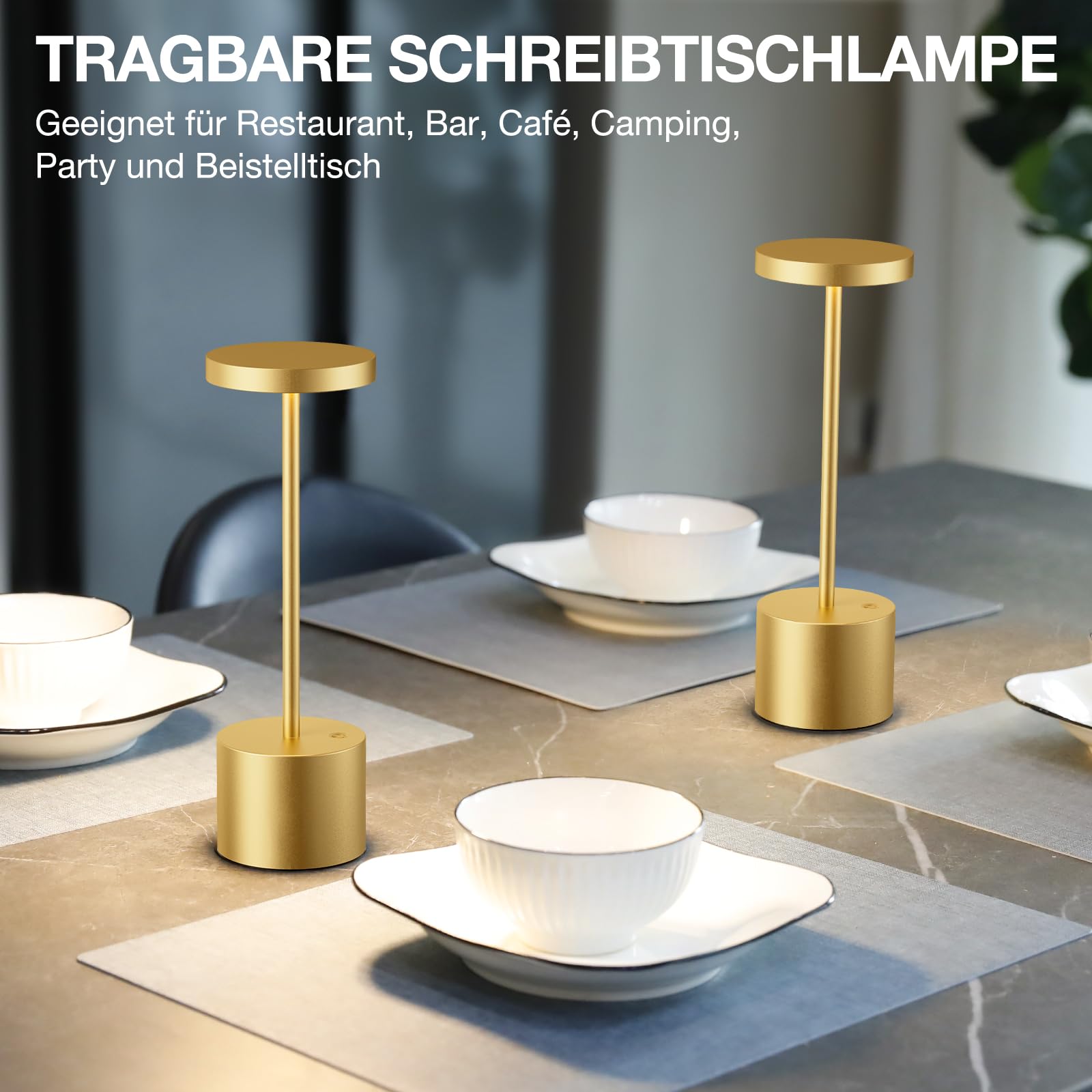 Tischlampe Batterie, LED Tischlampe Wireless, Tischlampe Wireless Batterie mit 3 Farbtemperaturen, Touch Nachttischlampe Dimmbar, kontinuierlich dimmbar für Schlafzimmer