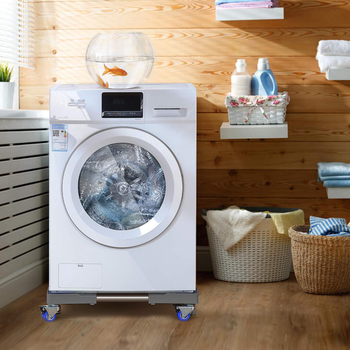 Waschmaschinen Untergestell mit 4 Füßen für Waschwaschine,Kühlschrank und Trockner,Verstellbare Waschmaschinensockel mit Rutschfester Stoßdämpfungsfunktion,(Einstellbare:42-65cm) | Verstellbare Breite 42-65cm Waschmaschinensockel mit Rutschfester St