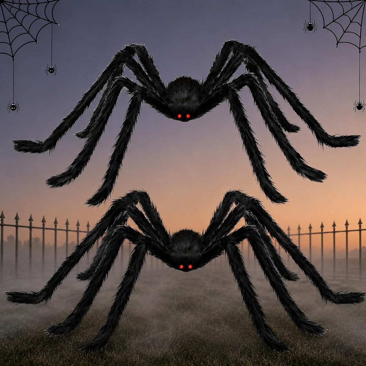 Große Halloween Spinne Deko 200cm 2er-Set