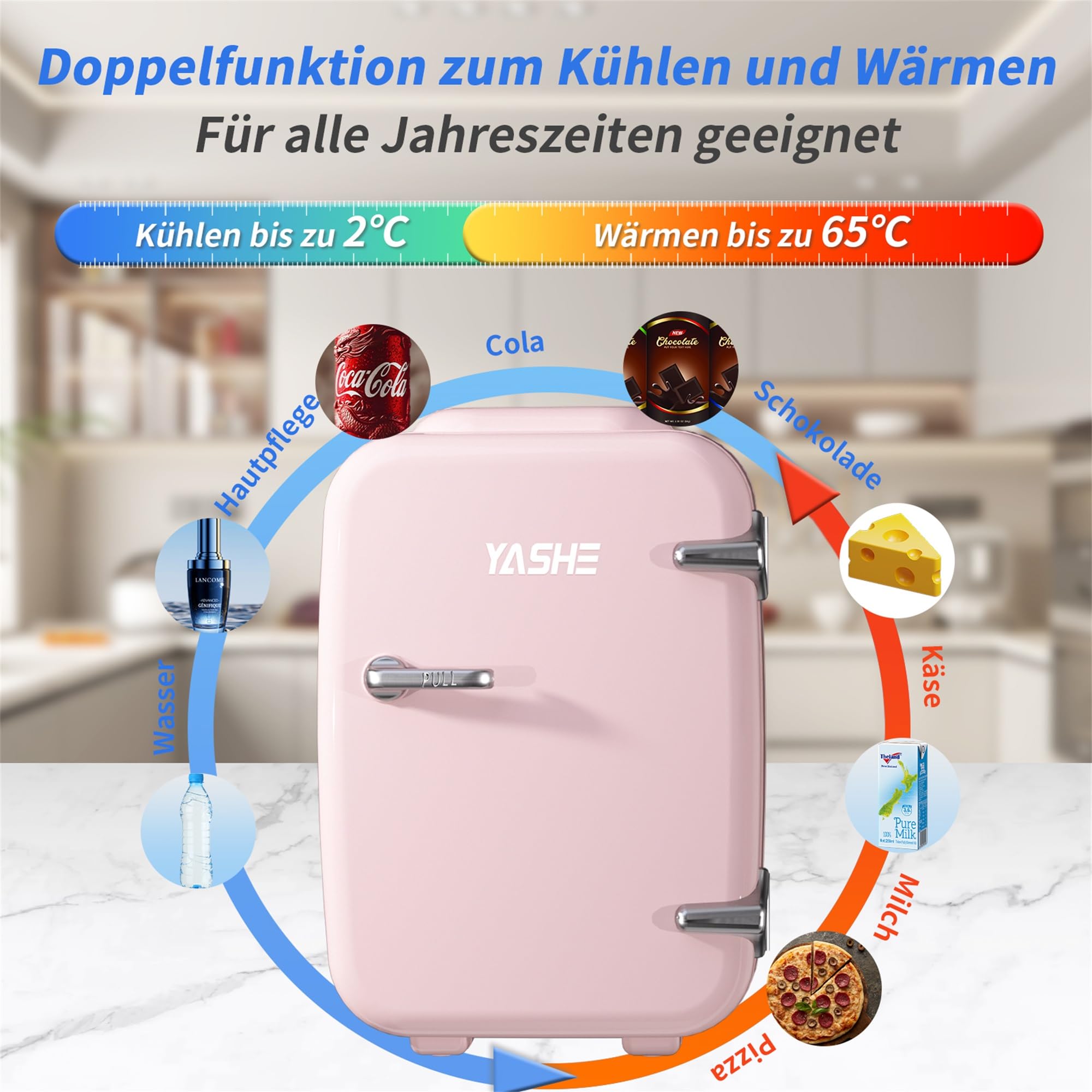 Mini Kühlschrank, 4 Liter Mini-Kühlschränke für Kosmetik, Getränke, 220V AC/ 12V DC Thermoelektrische Kühlung und Erwärmung, Kleiner Kühlschrank für Schlafzimmer, Büro, Wohnheim, Auto