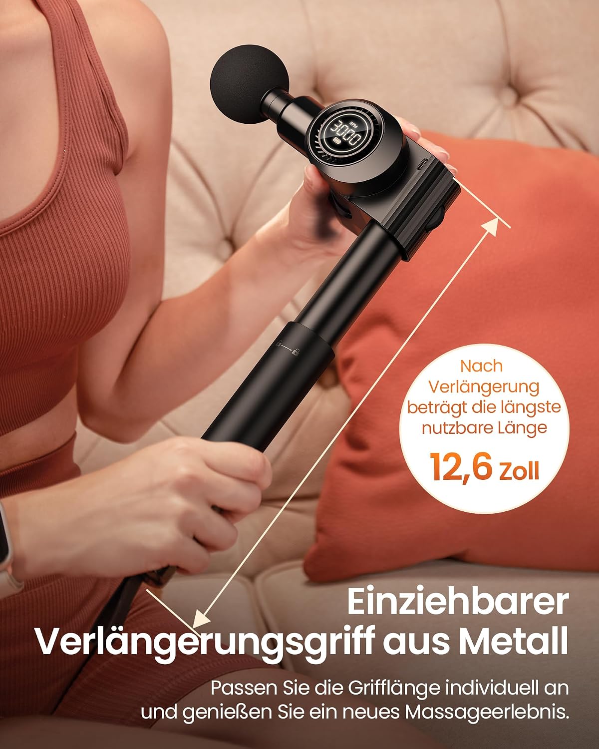 Massagepistole,Napre Faltbare Massage Pistole Massage Gun mit Verlängerungsgriff und Einstellbaren Winkeln,Muskel Percussion Massagegerät für Schulter Körper Rücken,32 Geschwindigkeiten,6 Aufsätze