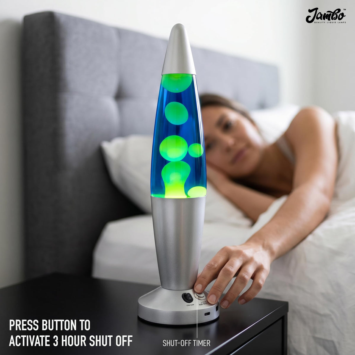 Jambo Liquid-Motion-Lampe mit schwarzem Sockel (Black Base, Purple Liquid, White Wax, 16")