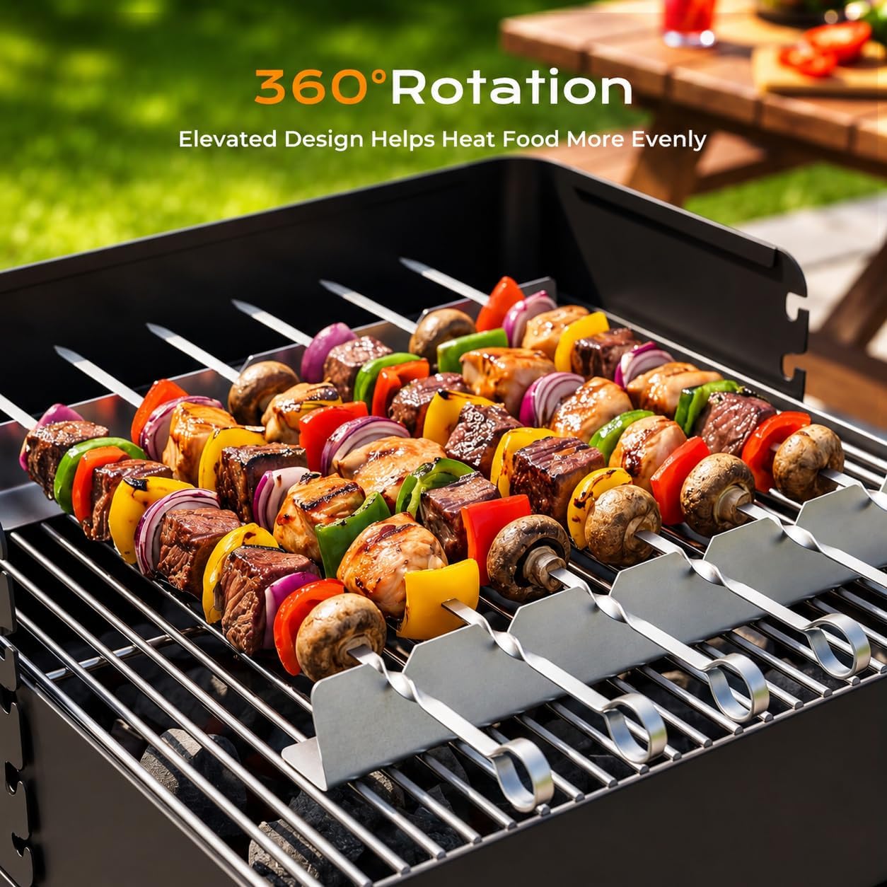 Schaschlikspieße Set, 6 Stück 40,5 cm Edelstahl Grillspieße mit 2 × 30 cm Spießhalter, Flache BBQ Spieße für Schaschlik, Fleisch und Gemüse, Wiederverwendbare Grillspieße, Grillzubehör