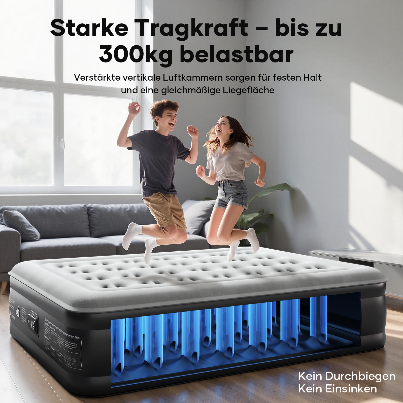 Luftmatratze Selbstaufblasend, Luftbett, Gästebett, aufblasbare Matratzensofa, Luftbett 2 Personen, Selbstaufblasende Luftmatratze für Camping oder Heimgebrauch
