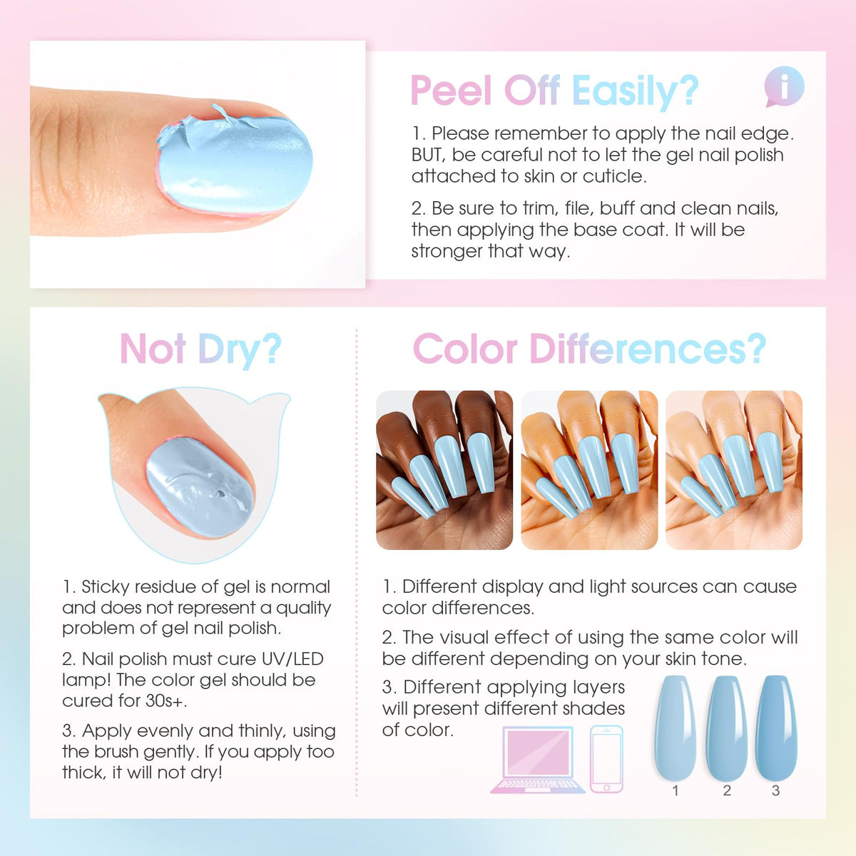 UV Nagellack Set Weiß Rosa Violett Rot Grün Blau Gel