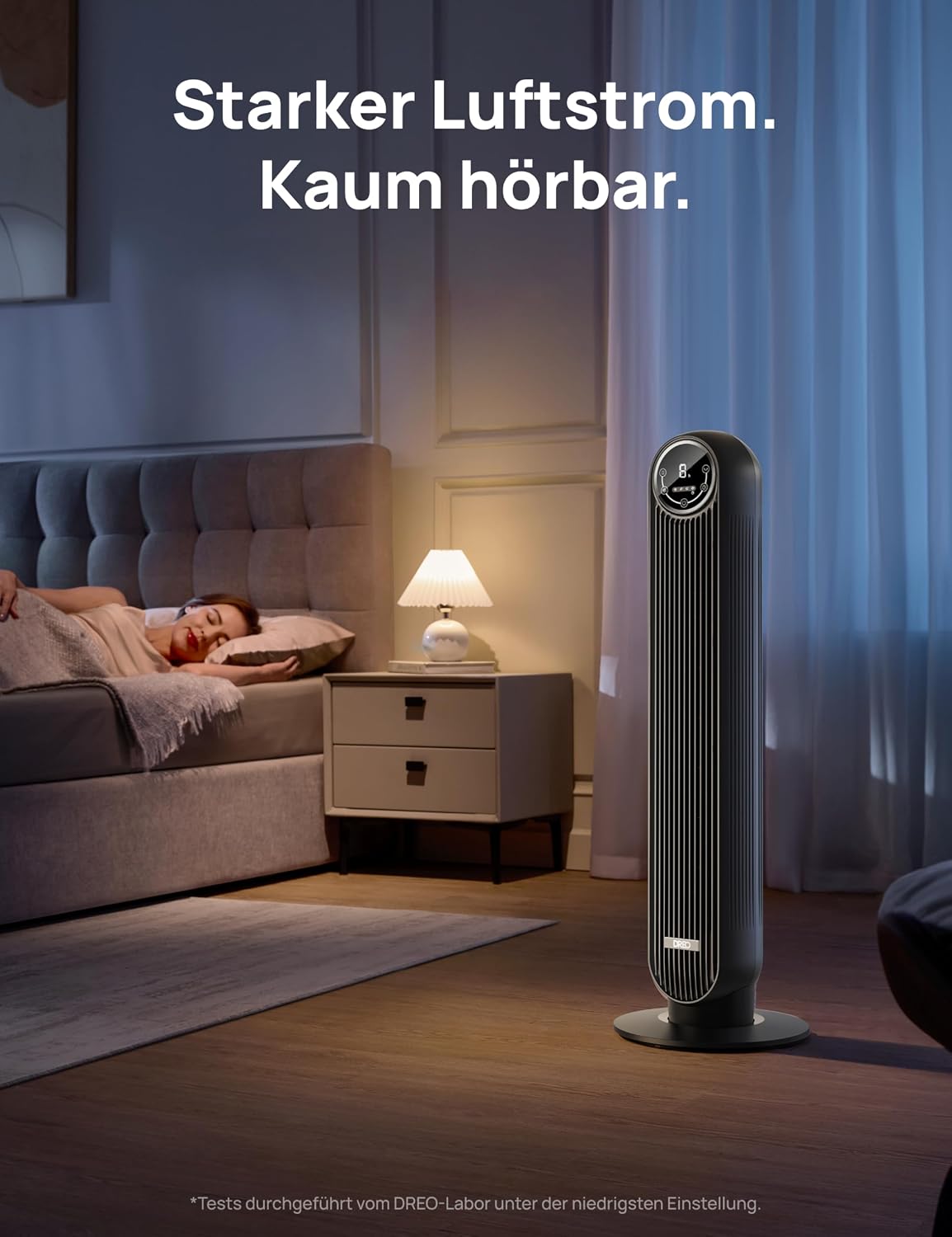 Leiser Turmventilator, 10 m Wurfweite 8 Geschwindigstufen 4 Modi 8 Std. Timer 90° oszillierende Ventilator mit Kühlung Fernbedienung für Schlafzimmer,Turmventilator 307, Schwarz