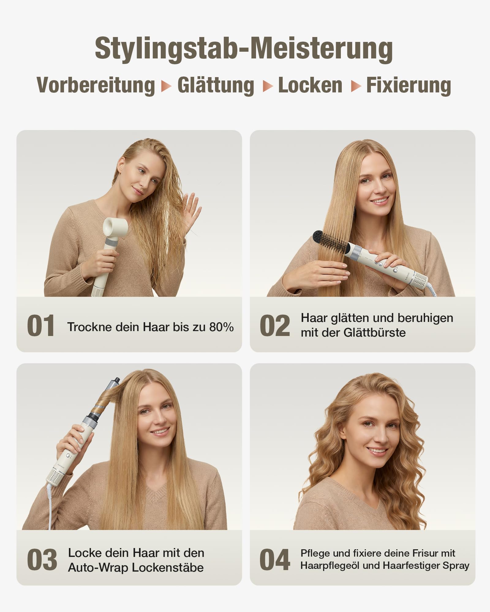 6-in-1 Hairstyler, Airstyler, Lockenstab, 110000 U/Min Hochgeschwindigkeit Lonen Föhn Locken oder Glätten, Föhnbürste Warmluftbürste Rundbürstenföhn Lockenföhn Haartrockner- Rosa