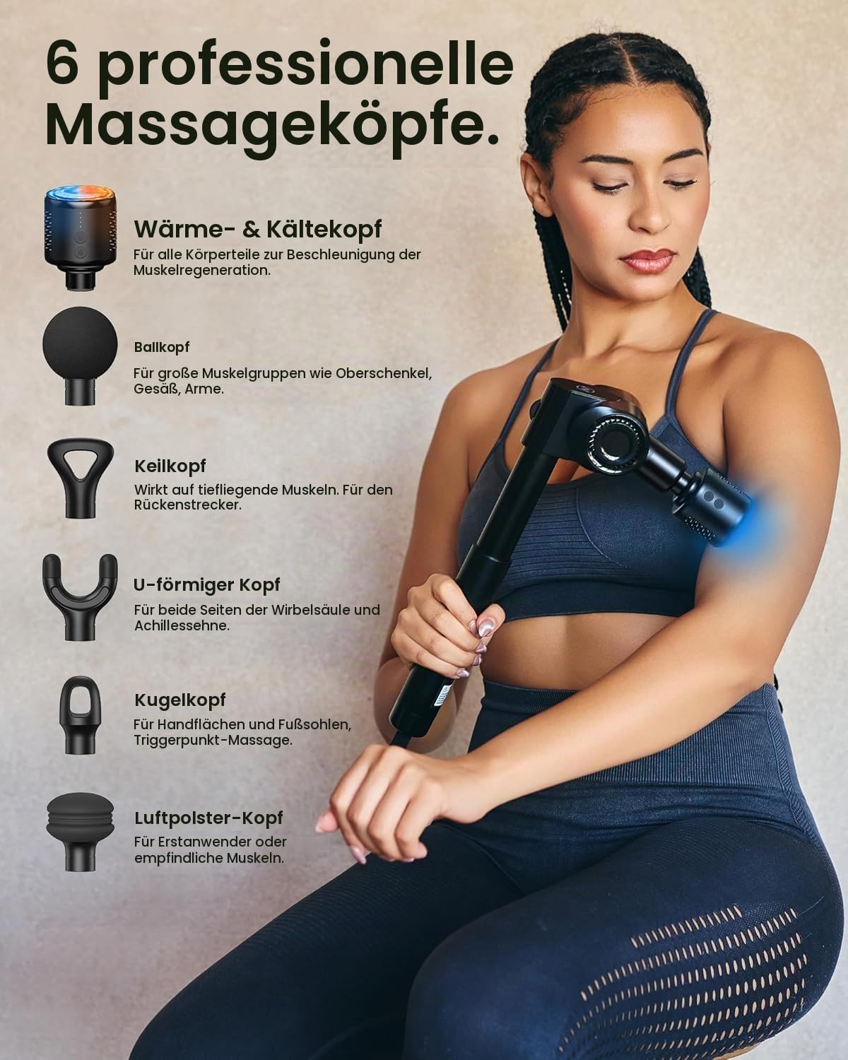 Massagepistole,Napre Faltbare Massage Pistole Massage Gun mit Verlängerungsgriff und Einstellbaren Winkeln,Muskel Percussion Massagegerät für Schulter Körper Rücken,32 Geschwindigkeiten,6 Aufsätze