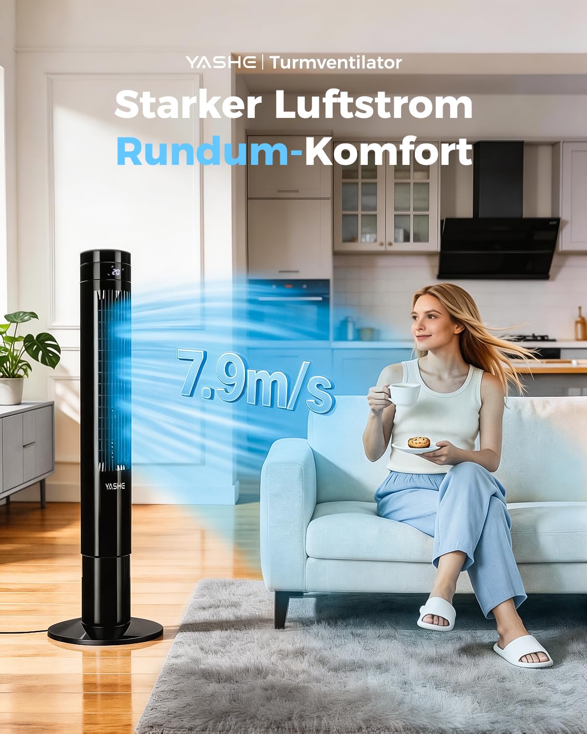 Turmventilator mit Fernbedienung, 85°-Oszillation, leiser Standventilator (28 dB), 3 Geschwindigkeitsstufen, 2 Modi, 12-Stunden-Timer, LED-Anzeige, für Schlafzimmer, Büro und Zuhause