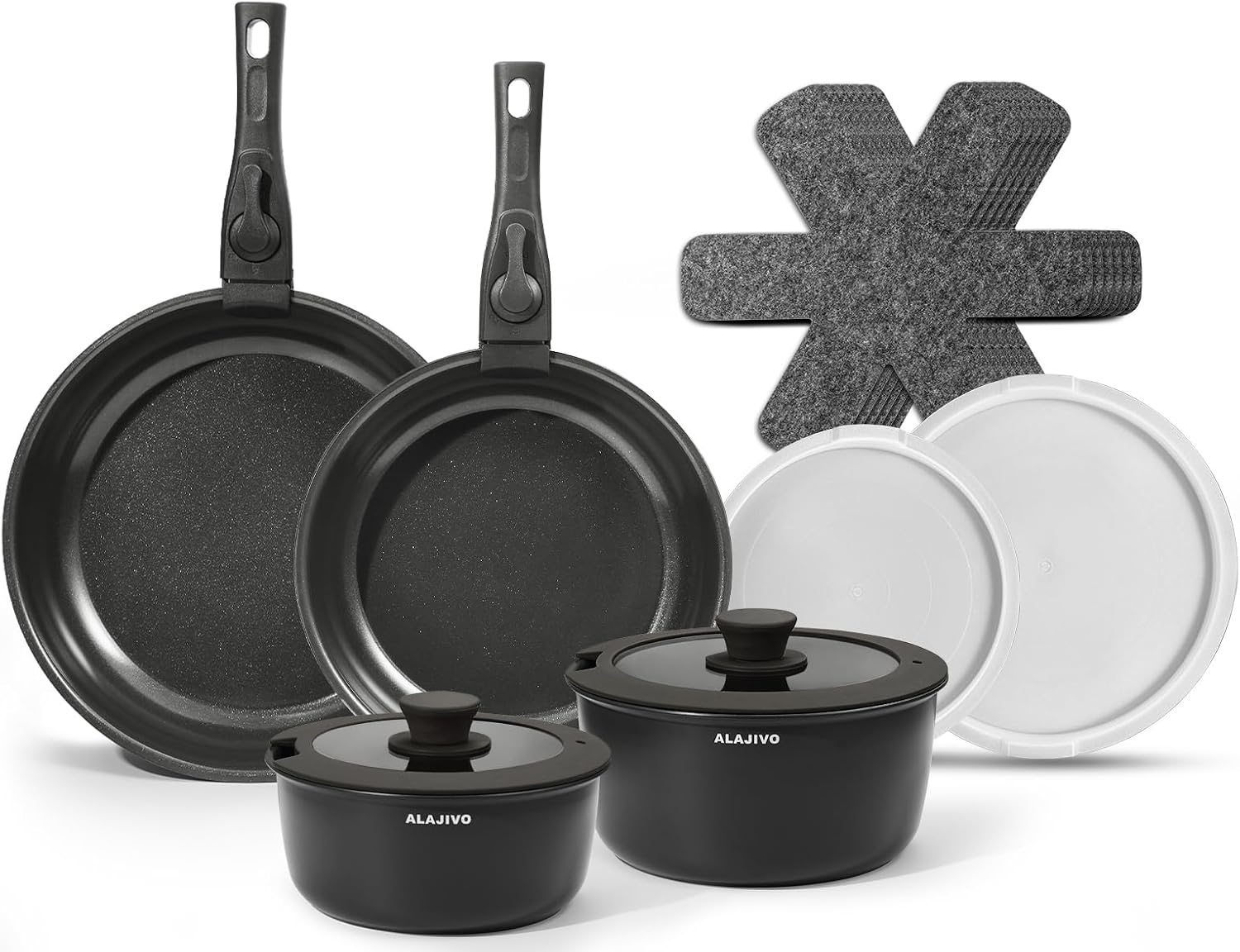 Topfset mit Abnehmbarer Griff, 17-Teilig Topfsets Pfannenset mit Antihaft Beschichtet, Topfset Induktion Kochtopf Set mit Deckel, für Alle Herdarten, Backofenfest, Ofenfest (grau)