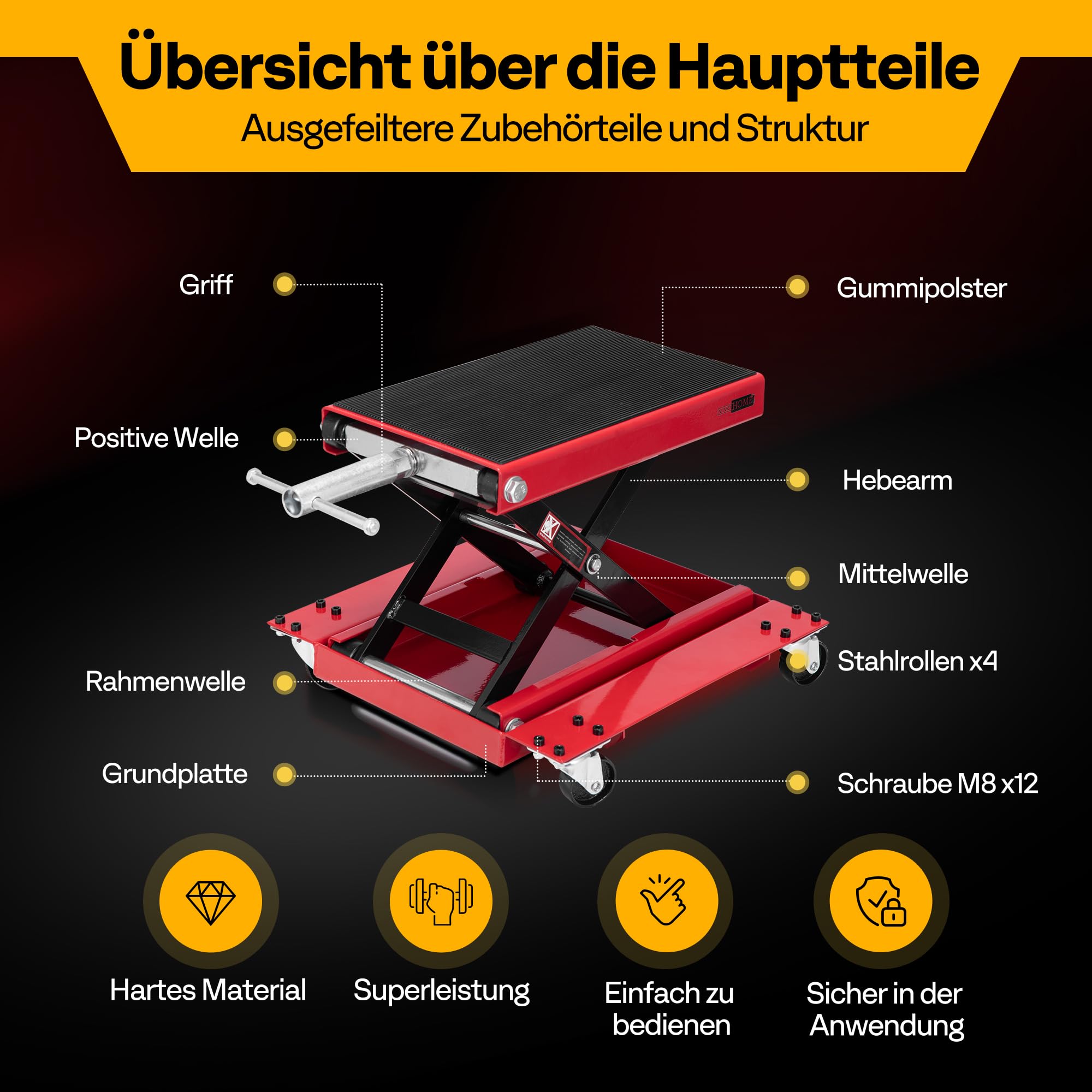 Motorrad Lift 500 kg Stahl-Schereheber mit breitem Deck und Kurbel für Motorräder Off-Road-Fahrzeuge Schmutzfahrräder