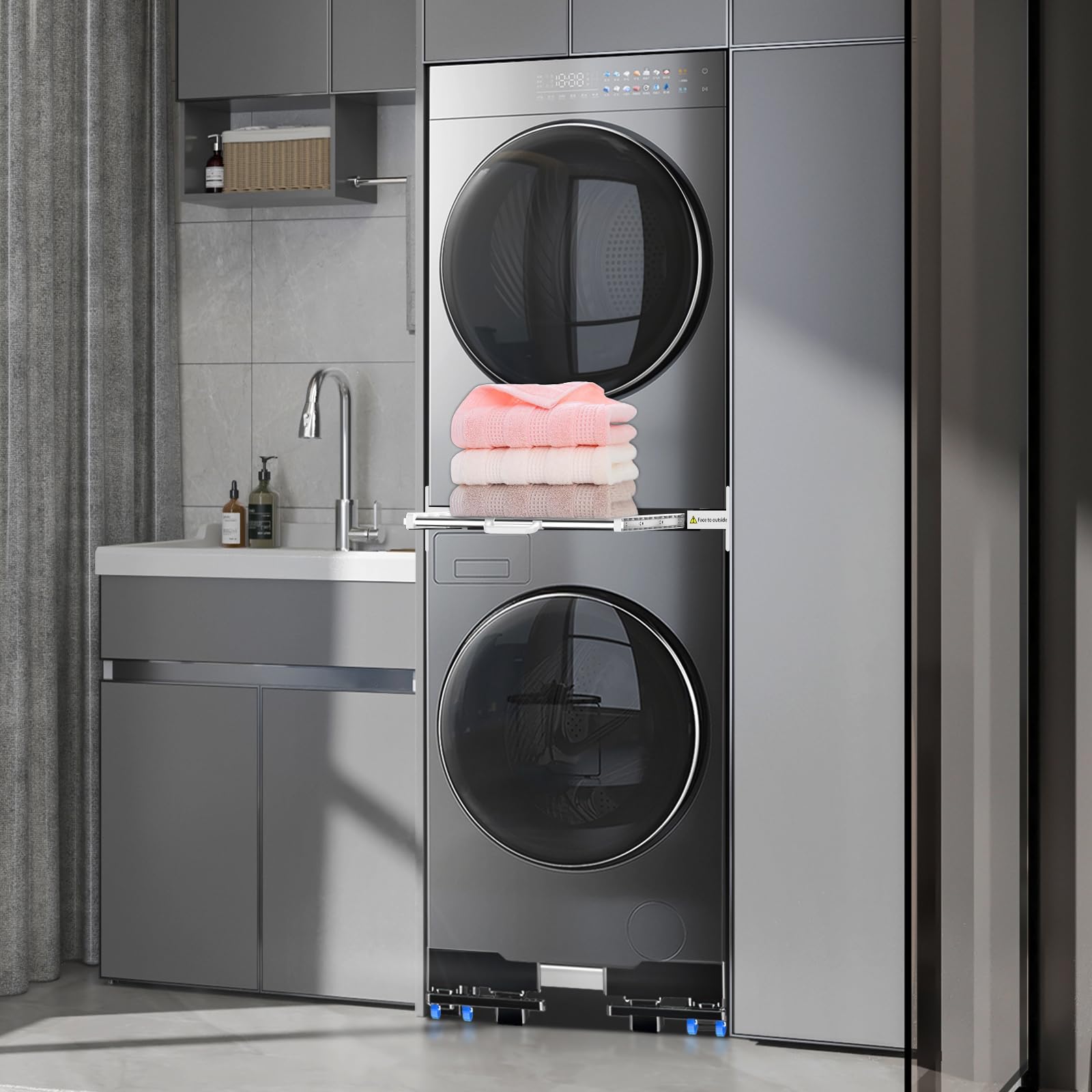 Waschmaschinen Untergestell mit 4 Füßen für Waschwaschine,Kühlschrank und Trockner,Verstellbare Waschmaschinensockel mit Rutschfester Stoßdämpfungsfunktion,(Einstellbare:42-65cm) | Verstellbare Breite 42-65cm Waschmaschinensockel mit Rutschfester St